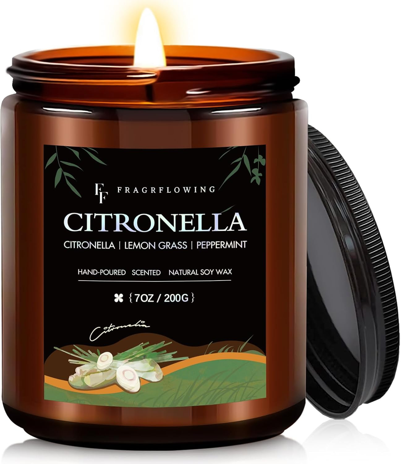 Citronella Candle, Indoor Outdoor Lemongrass Scented Candle，Natural Soy Wax Jar