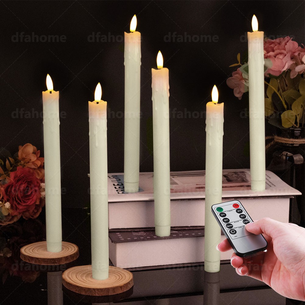 6pcs Flameless Flickering Electric LED Taper Candles Lights with Timer Remote