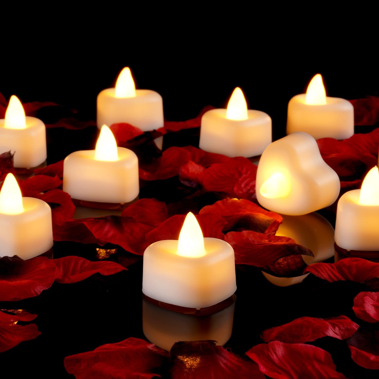 Amagic 1000 Pieces Artificial Rose Petals with 12 Heart LED Tea Lights Candle…