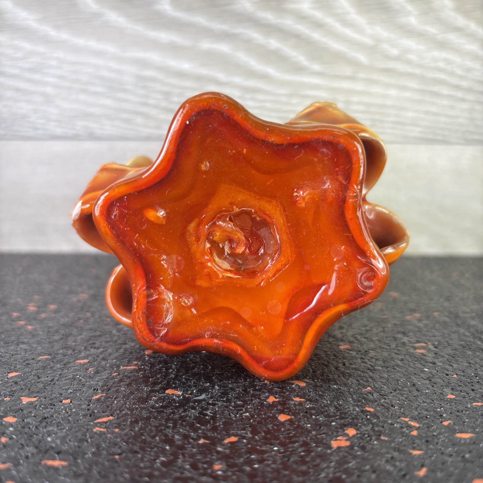 Vintage Candle Art Hand Carved Art Deco Theme, Beige Orange Brown 6” Tall