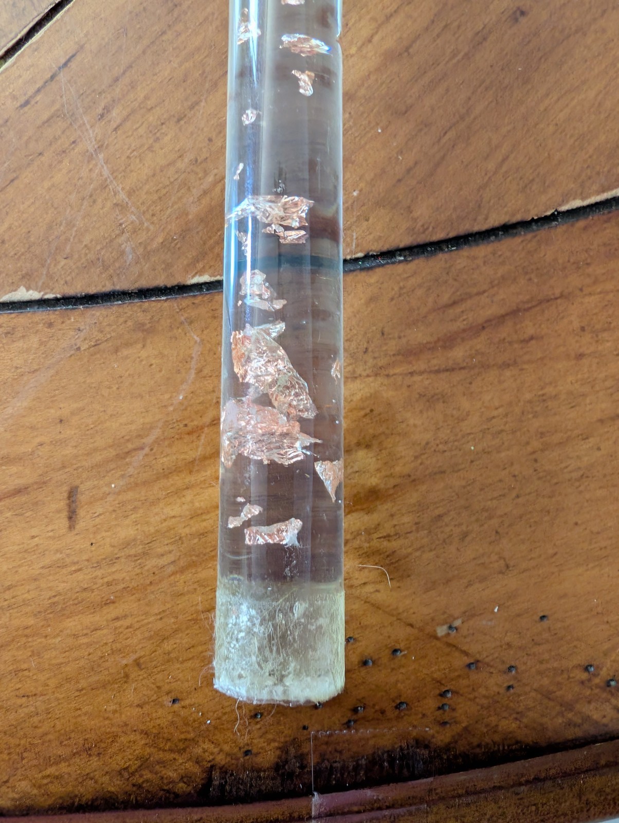 Vintage Mid Century Modern Lucite 11.6″ Candle Clear w/ Copper Flecks Foil