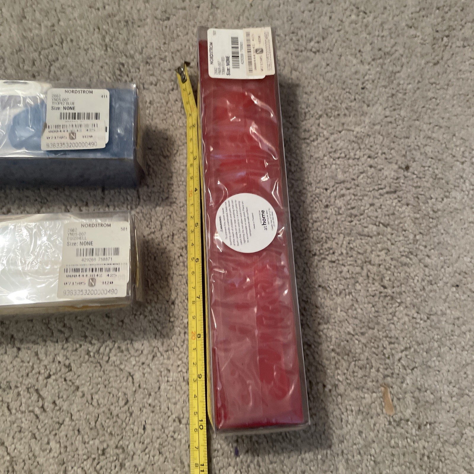 NIB Nordstrom 5-wick Eggshell, Red, Blue Color 10 X 2 X 2in Rectangular Candle