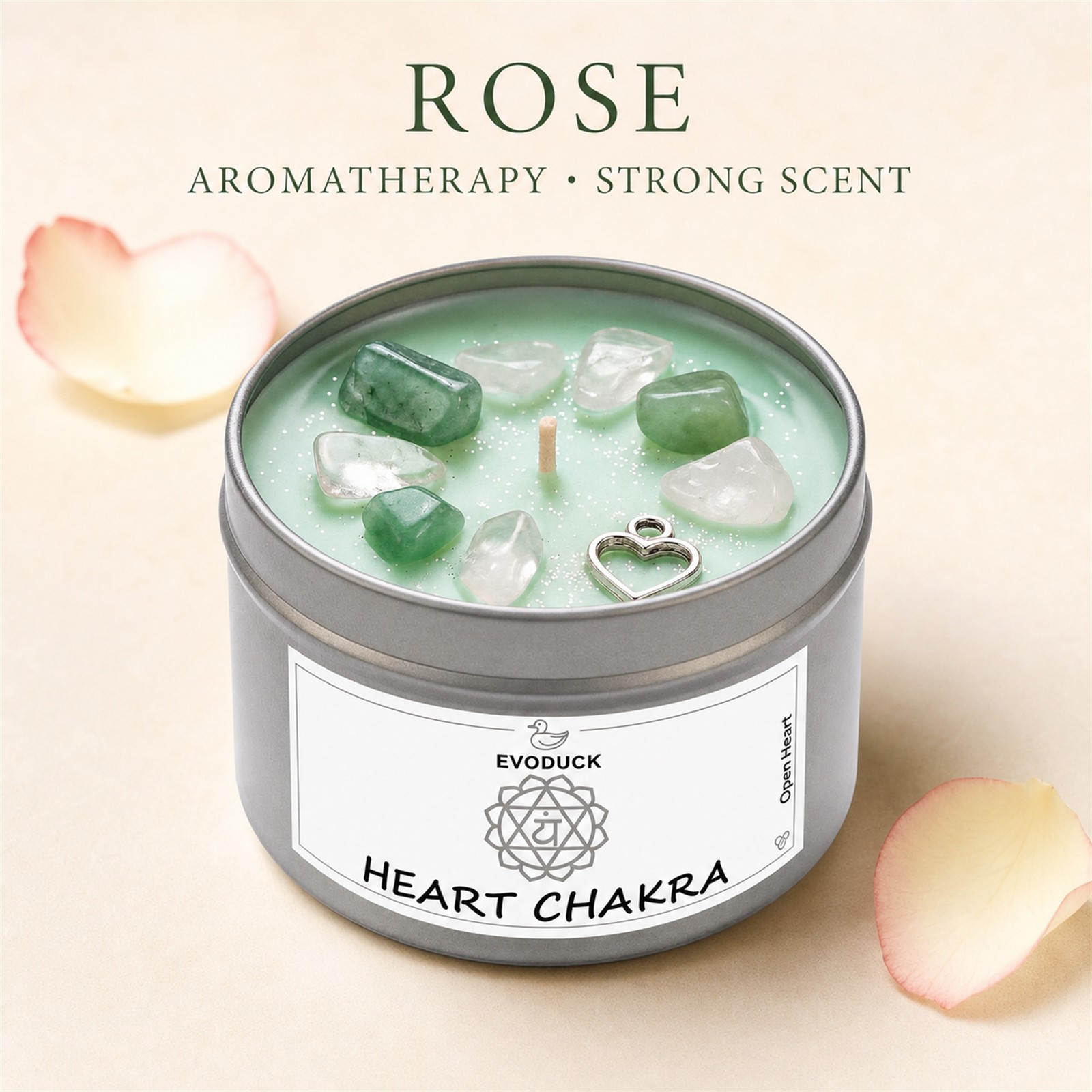 2-Pack EVODUCK Heart Chakra Healing Candles w/ Crystals, Rose, 3 oz