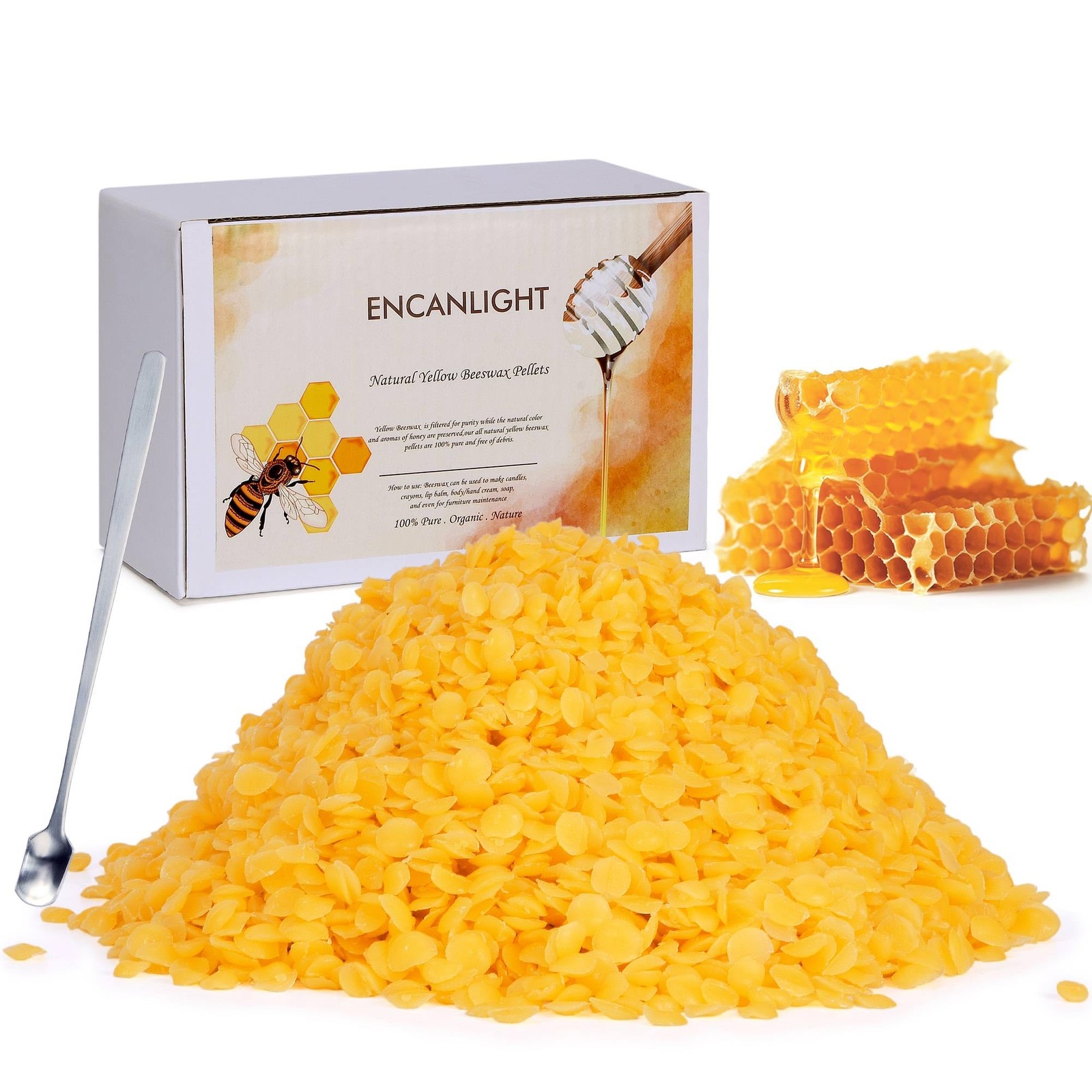 ENCANLIGHT Beeswax Pellets, 1LB Organic Bees Wax Pastilles yellow 1LB,