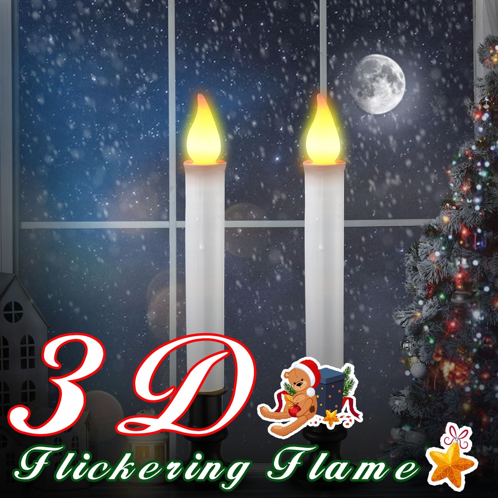 Christmas LED Window Candles 9.37 Inch Cordless Flameless 8 Pcs – Dusk to Dawn