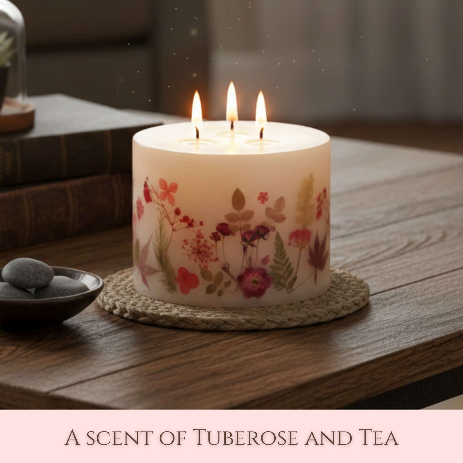 Vance Kitira 3 Wick Pillar Pure Soy Wax Candle, 4LB, 80 Hours No Mess Clean Burn