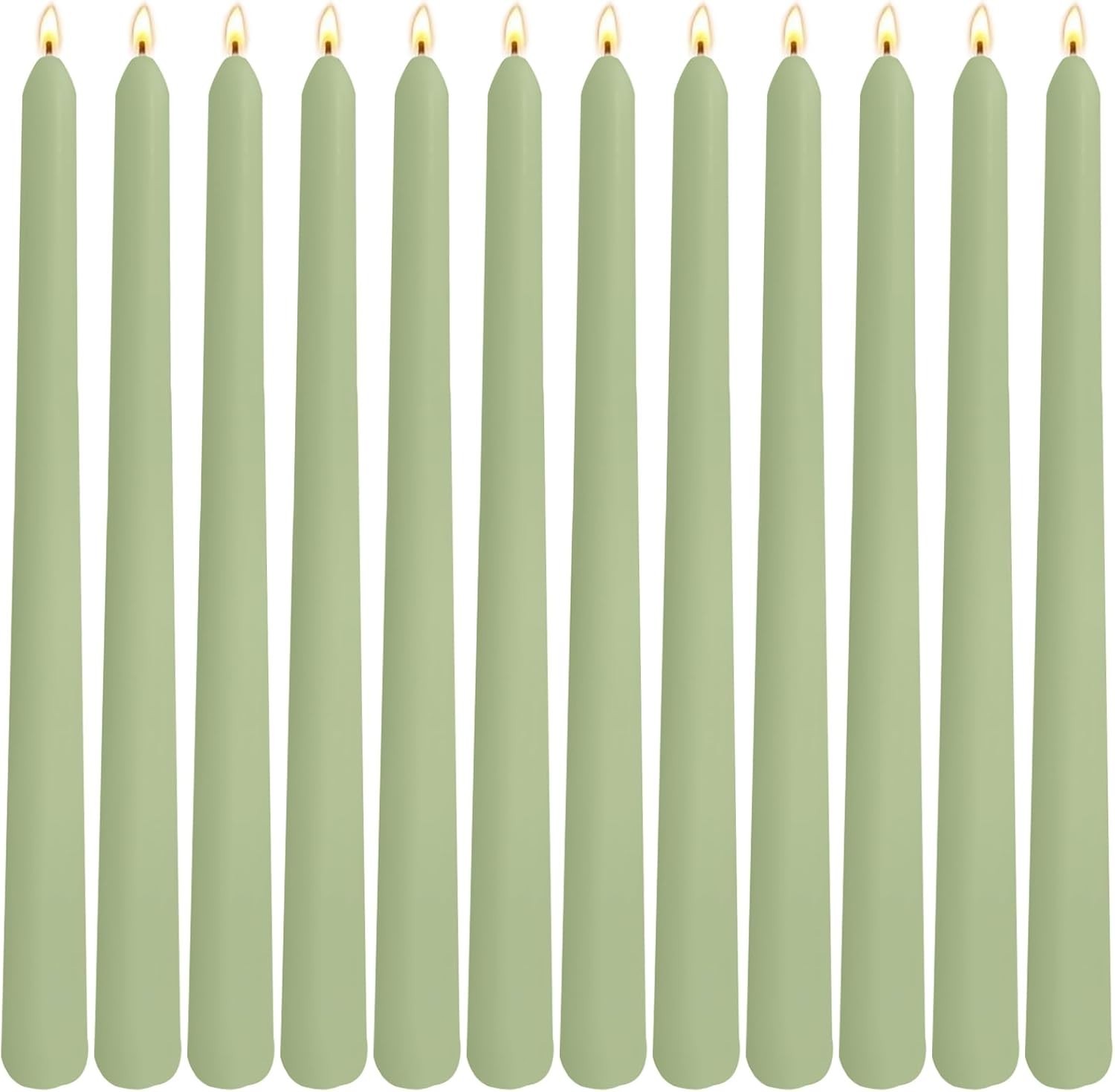 Taper Candles 12 Pack Sage Green Unscented Dripless Long Lasting Burn Time