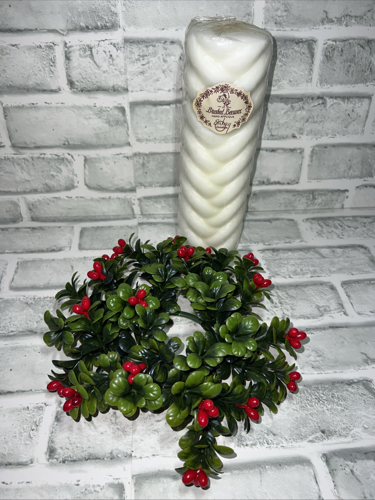 Emkay Candles Tall Brushed Beeswax Pillar with Holy Collar