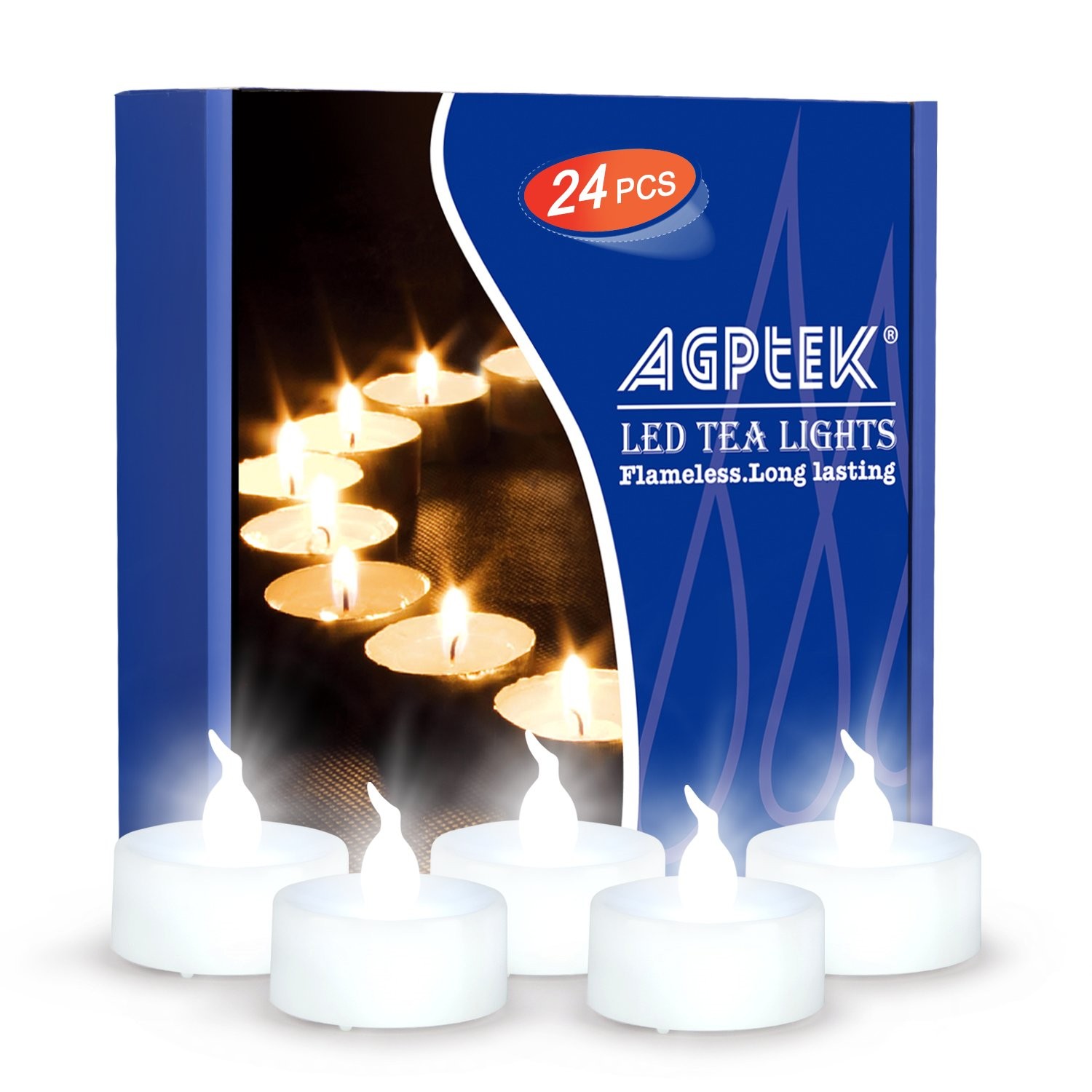 AGPTEK Timer Tea Lights,24 Pack Flameless LED 24 pack, Cool White