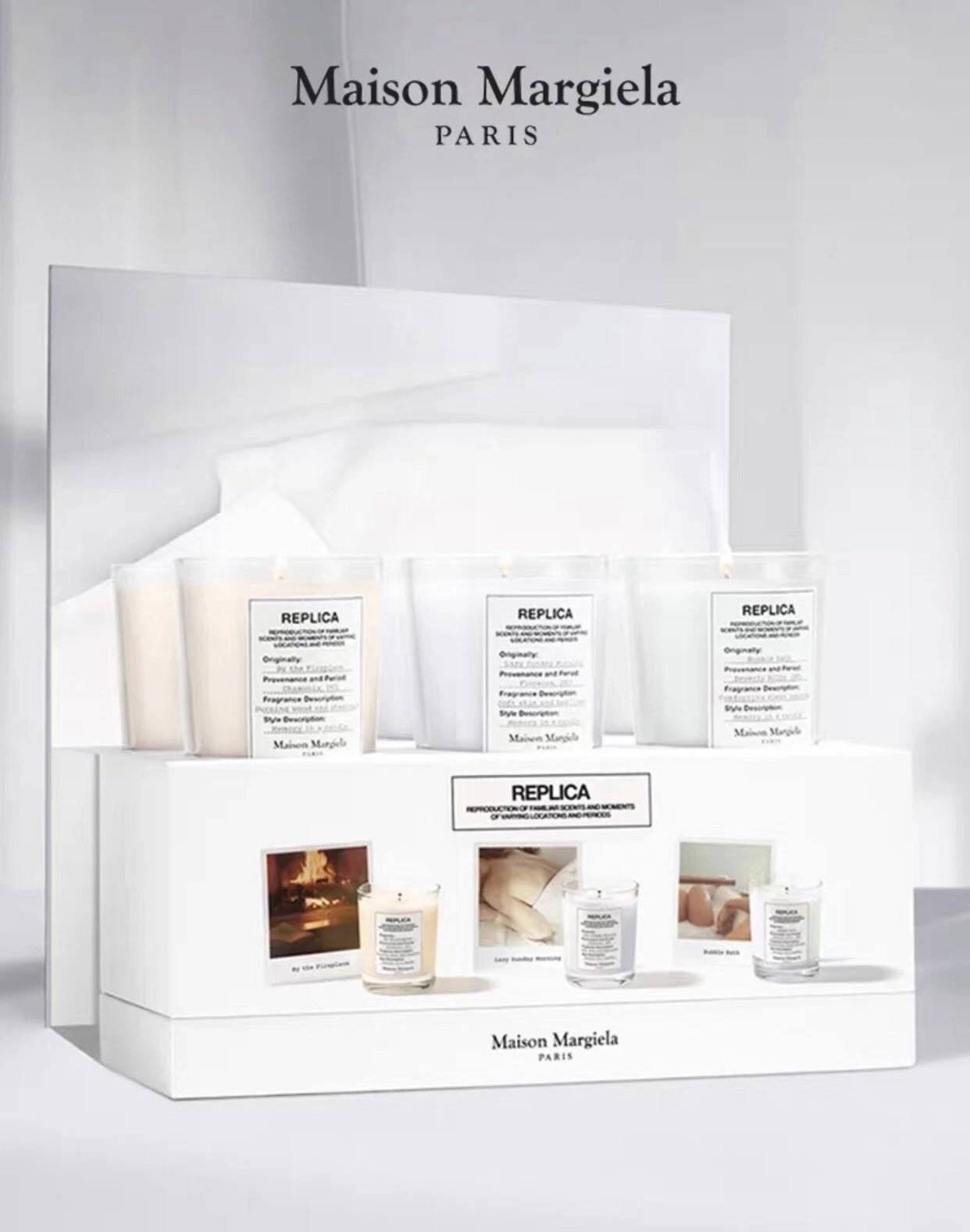 Maison Margiela REPLICA Candle Trio Set 3 x 2.46 oz Fireplace Lazy Sunday Bubble