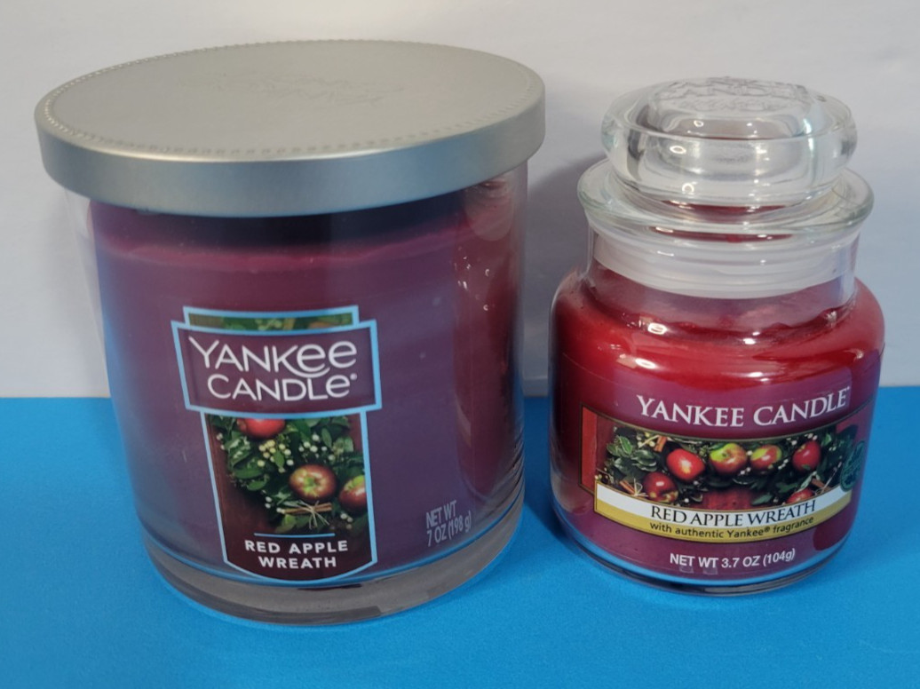 Yankee Candle Red Apple Wreath Candle Lot Scented 3.7 oz & 7 oz Jars