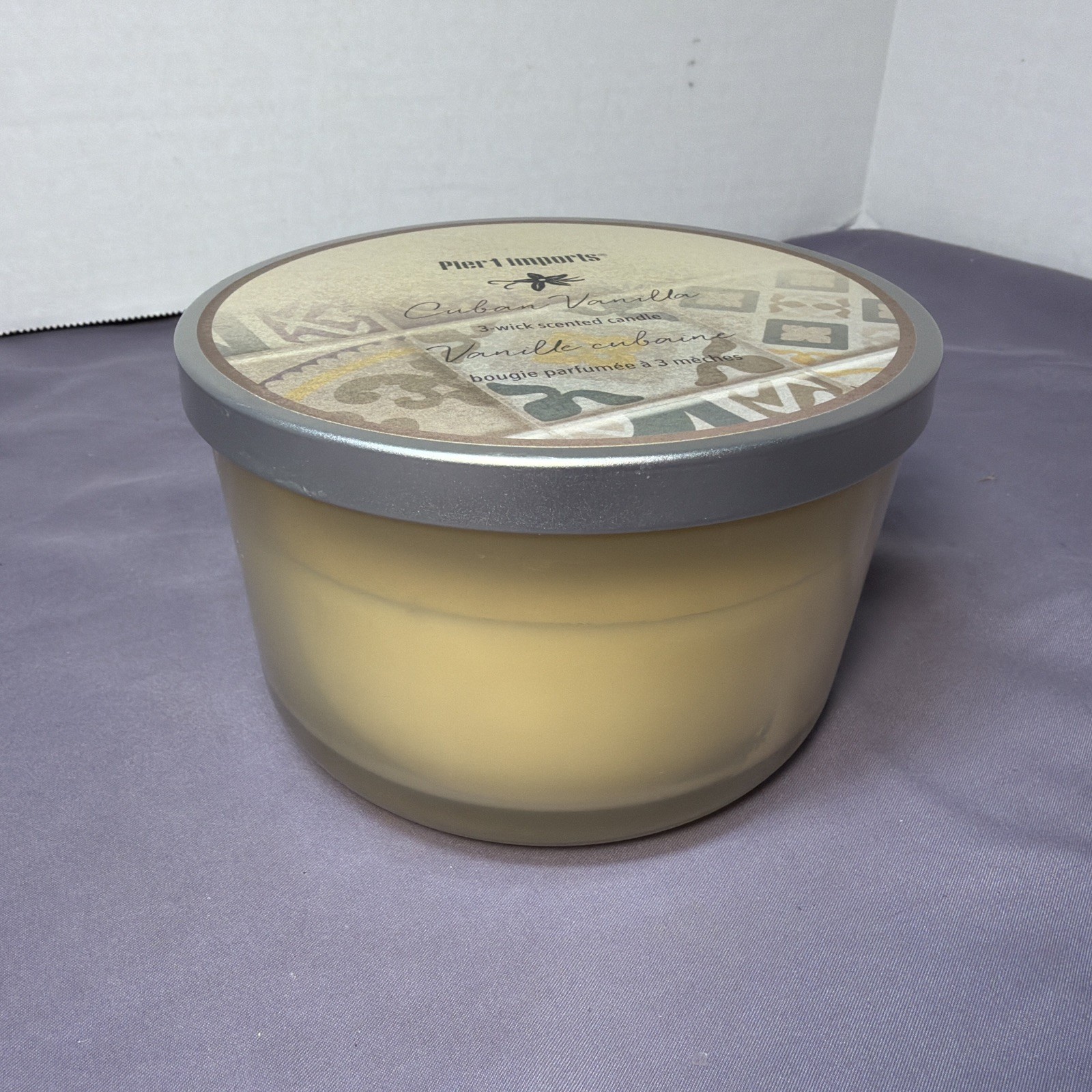Pier 1 Imports Cuban Vanilla Scented 3 Wick Jar Candle 14 oz with Lid Brand New