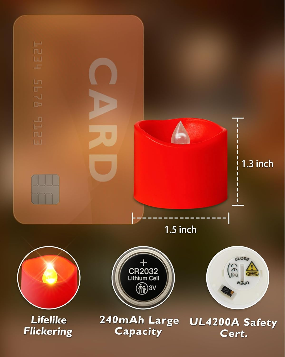 12pc Red Tea Lights Candles Battery Operated, 200hr Flameless Flickering Candles
