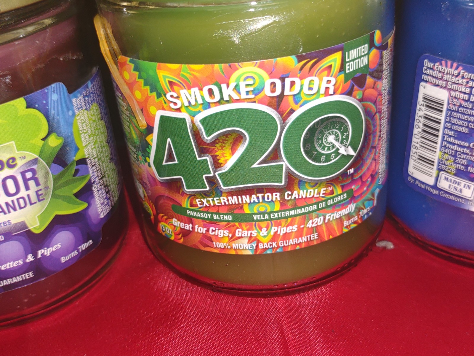 3x Jars Smoke Odor Exterminator Candle 13oz Set of Three Grape 420 & Nag Champa