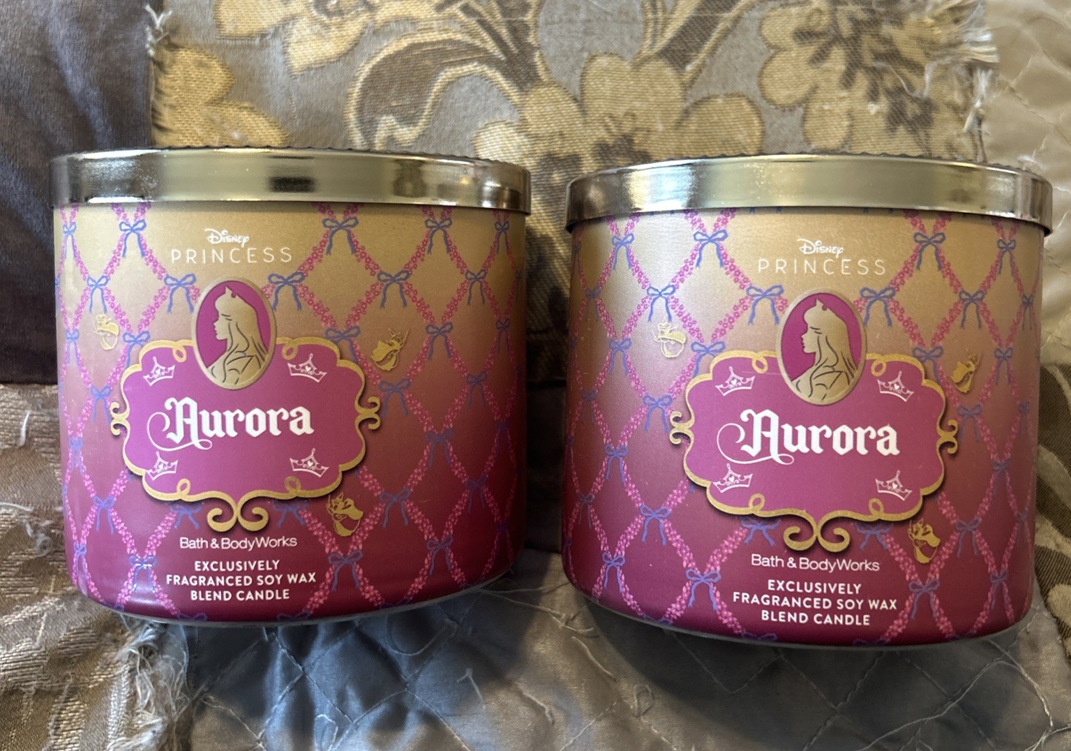 2 Bath & Body Works DISNEY PRINCESS AURORA 3 Wick Scented Candles NEW