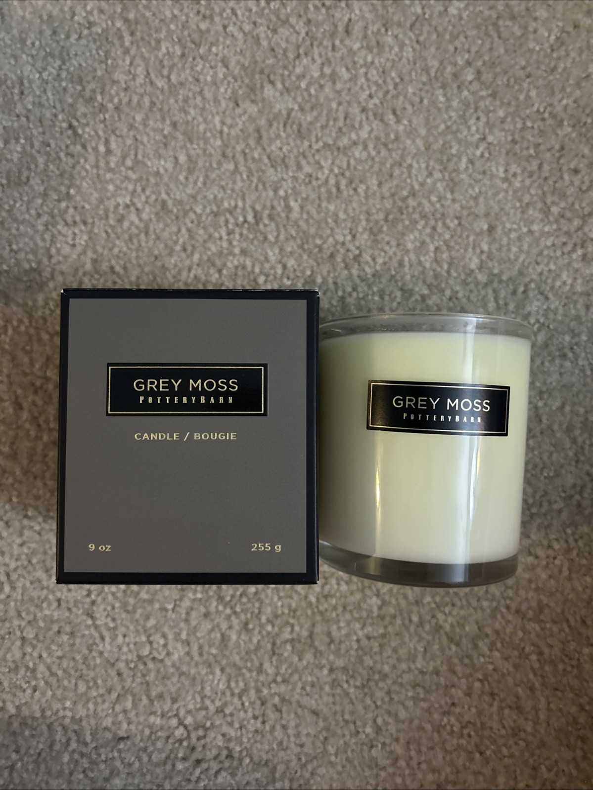Never Used Pottery Barn GREY MOSS candle / Original Box 9 Oz