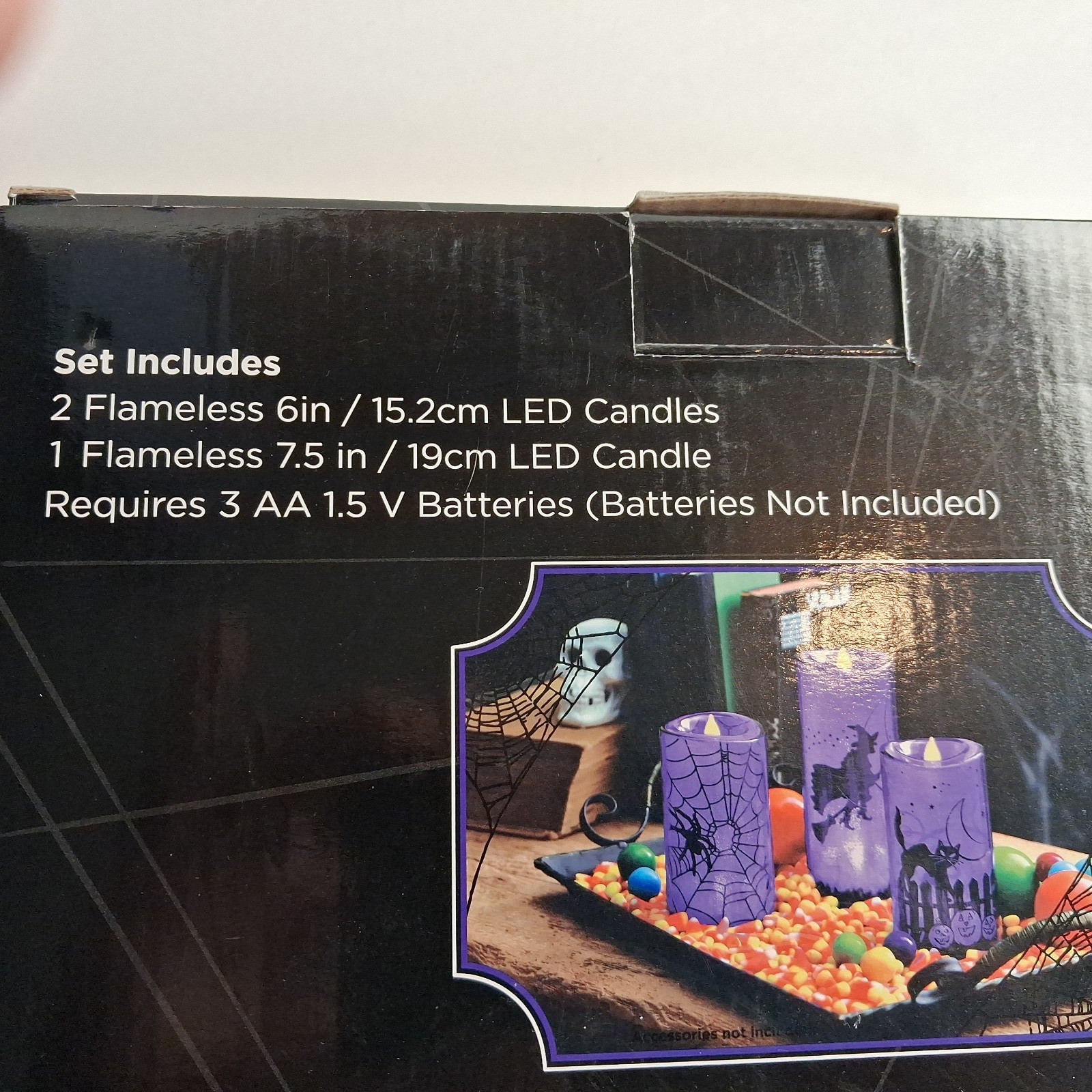 LED Halloween Candles Battery Operated Purple Set of 3 Witch Cat Spider Working