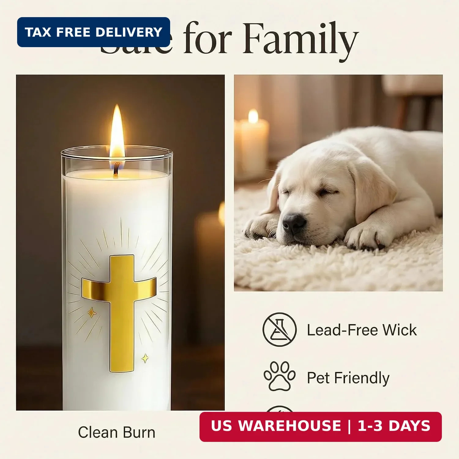 White Beeswax Candle – 2 Pack, 160-Hour, Blessed for Church, Wedding, Prayer & H