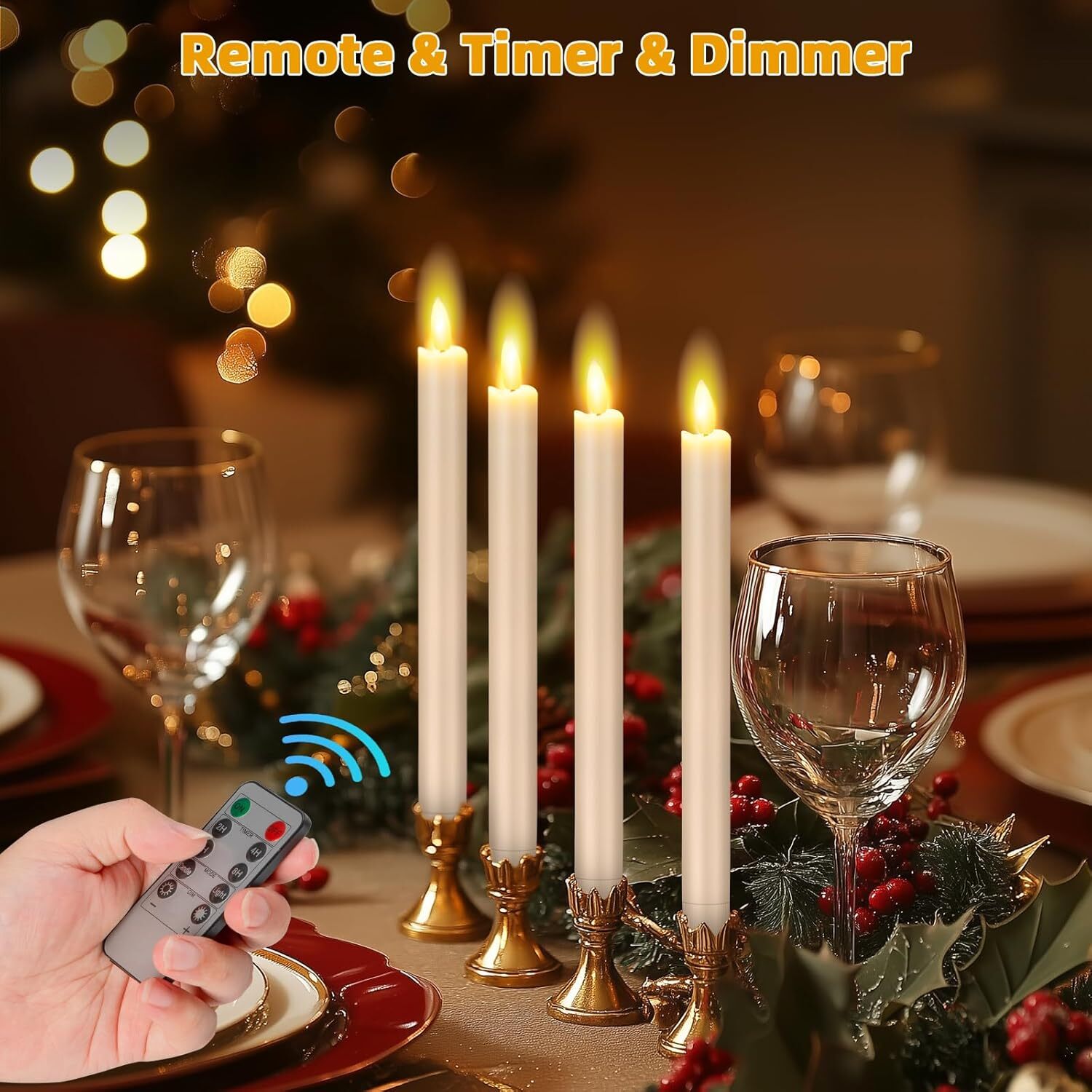 Flameless Taper Candles Light Flickering Battery Operated with Remote Timer LED