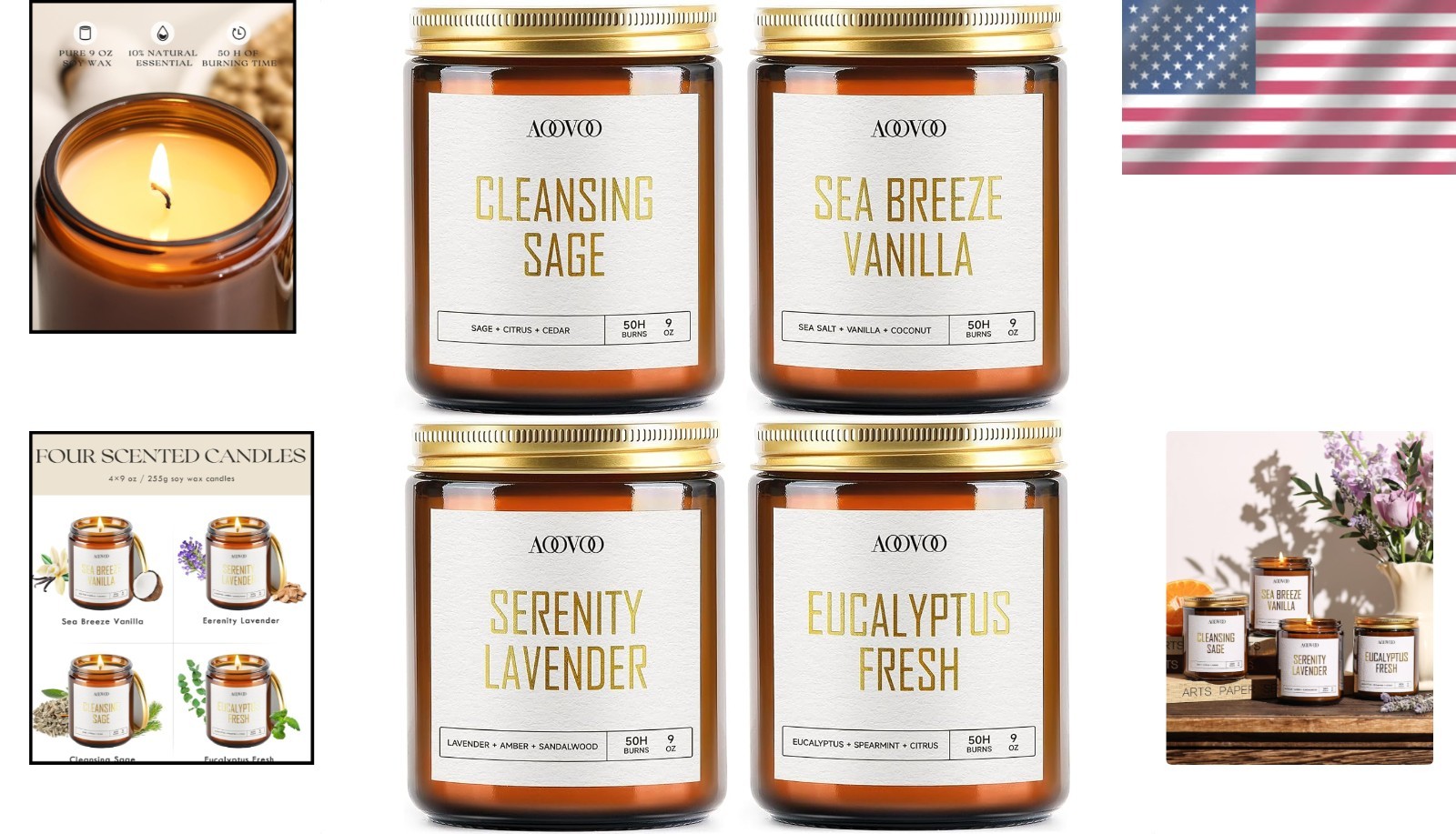 Soothing Aromatherapy Candle Set – 36oz of Lavender/Vanilla/Eucalyptus/Sage