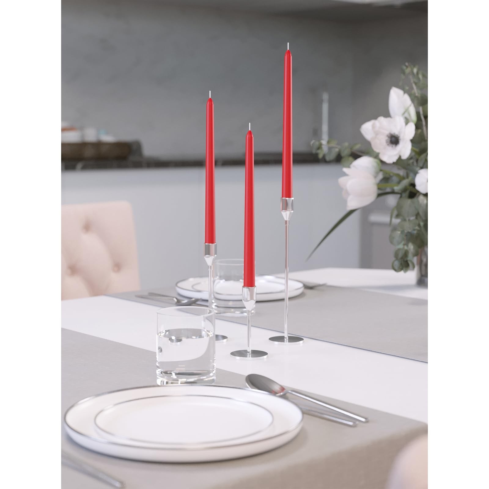 Red Taper Candles Dripless Long Burning Christmas Candlesticks 10 Inch 4 PCS