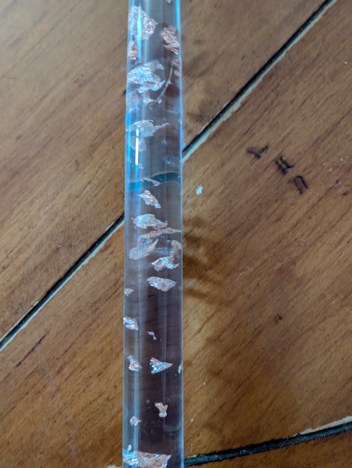 Vintage Mid Century Modern Lucite 11.6″ Candle Clear w/ Copper Flecks Foil