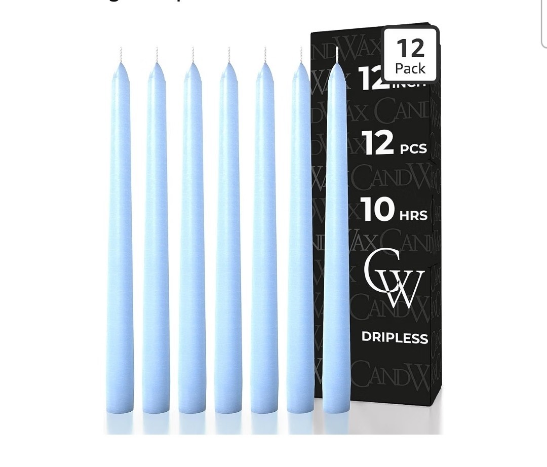Light Blue 10 inch Taper Candles Set of 12 – Unscented Smokeless Dripless Tal…
