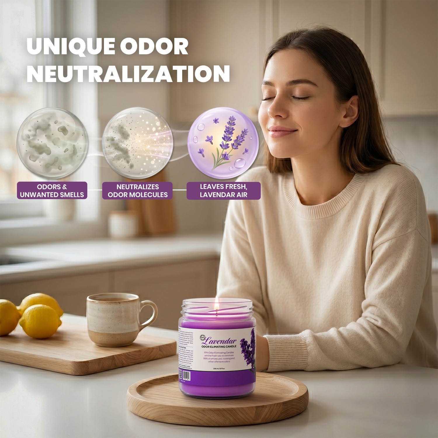 FPN Scented Odor Eliminating Candles Jars Soyawax Candle Lavender Scent 2 Pcs
