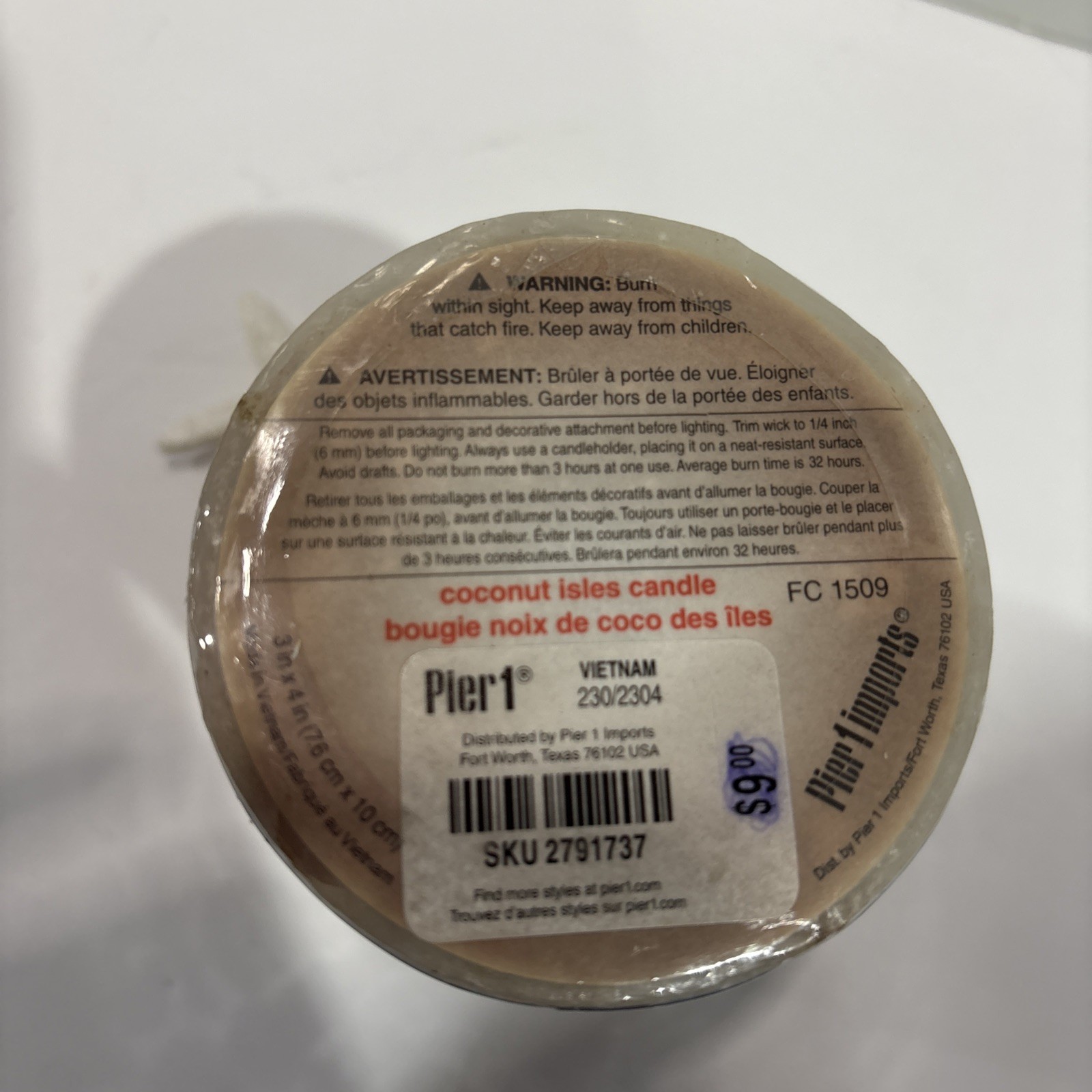 Pier 1 Imports Coconut Isles Seashell Starfish 4”Pillar Candle Discontinued NWT
