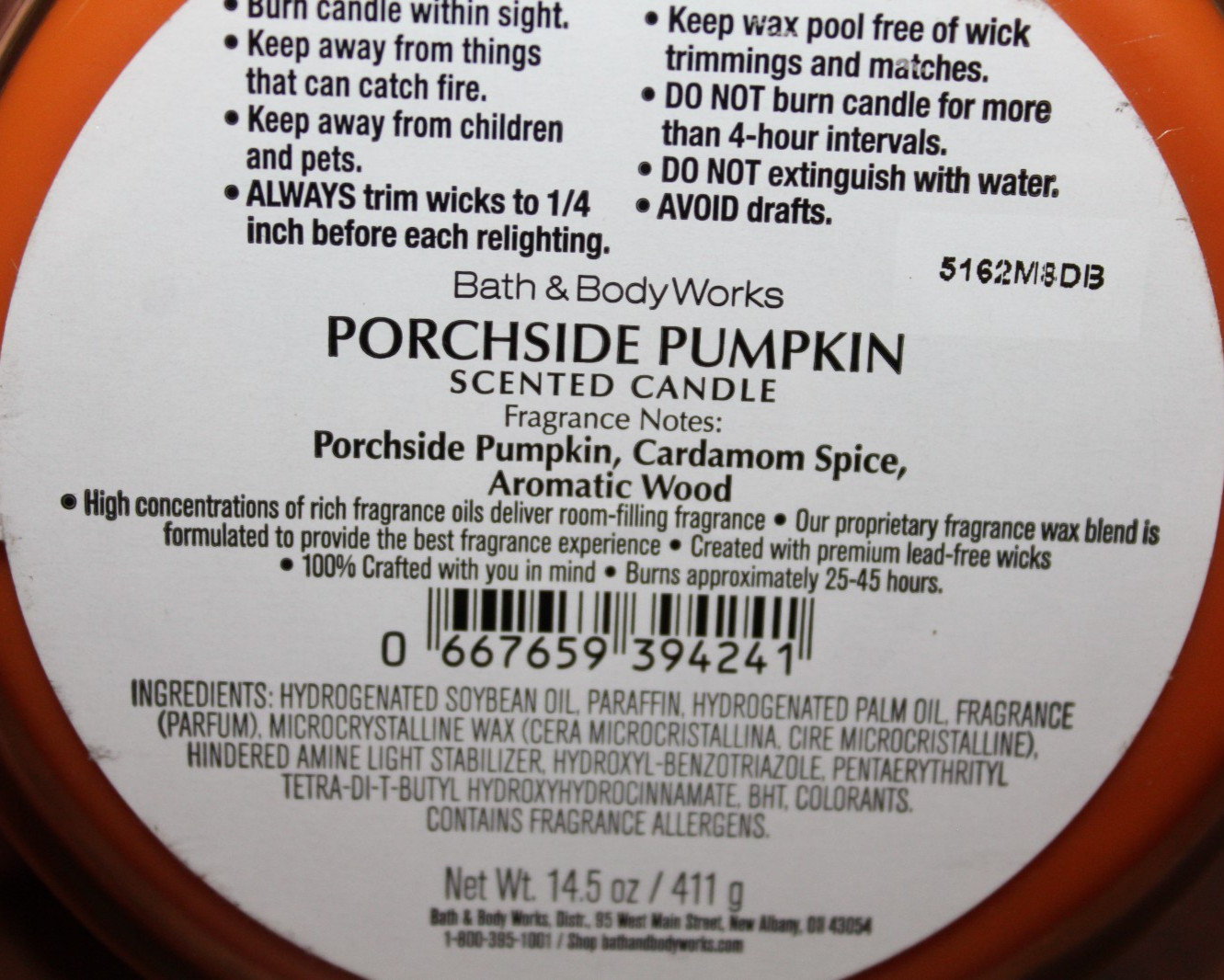 Bath & Body Works PORCHSIDE PUMPKIN Scented 3 Wick CANDLE 25-45 Hrs