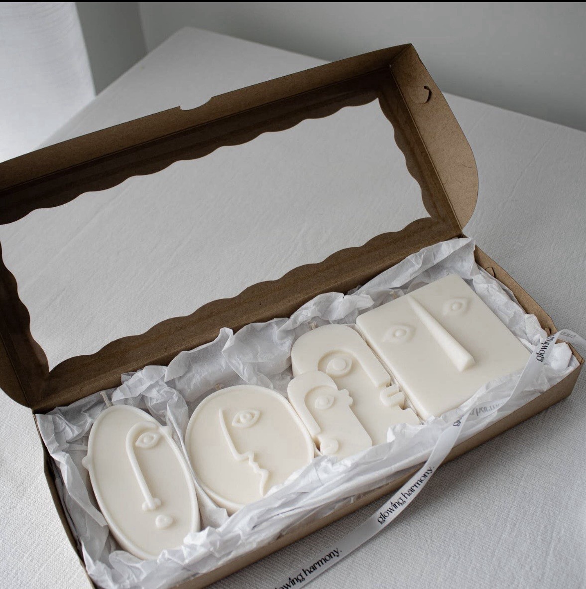 glowing harmony Abstract Face Unscented Soy Wax Candles Set of 4