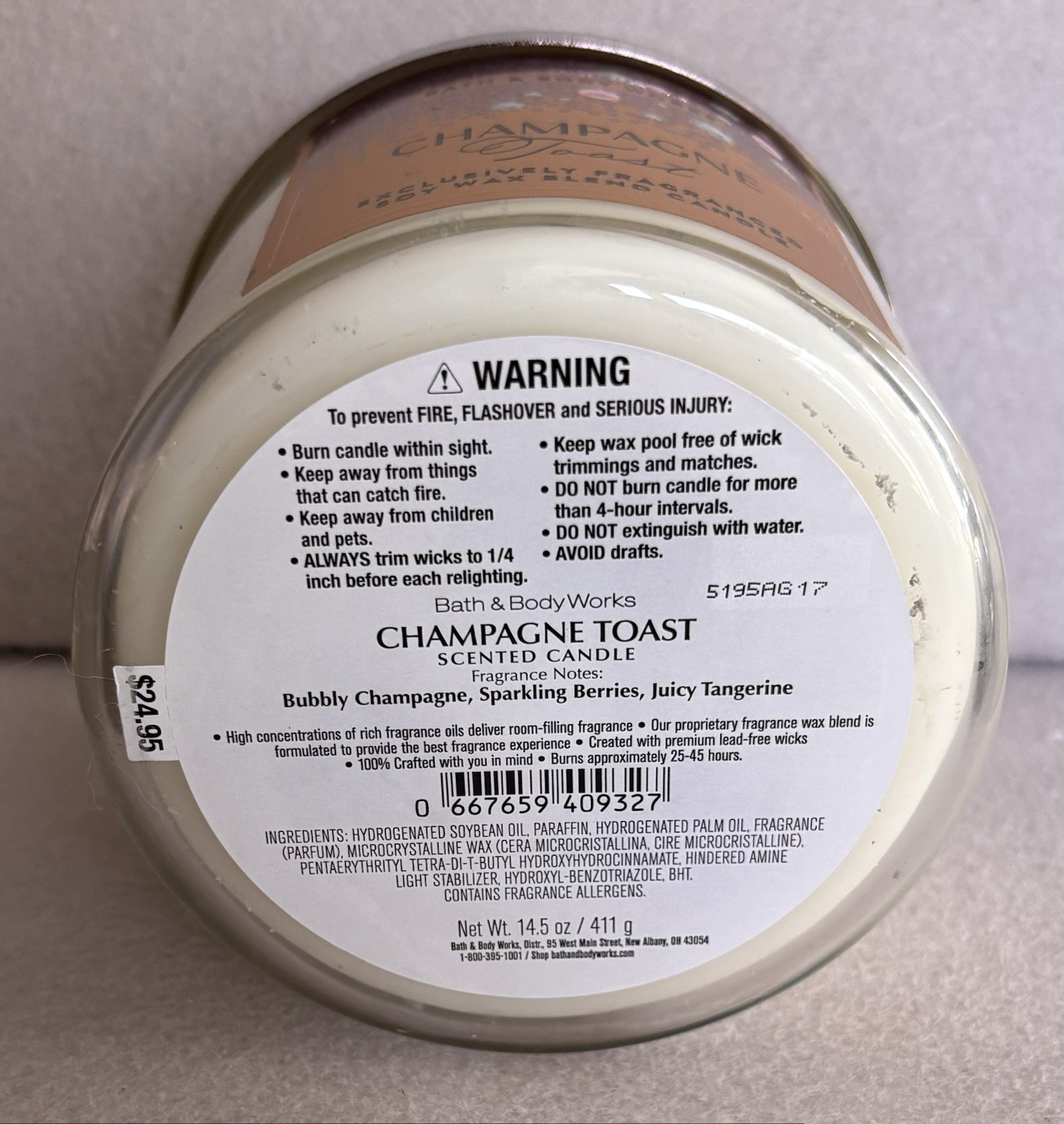 Bath & Body Works Champagne Toast 3-Wick Fragranced Soy Wax Blend Candle 14.5 OZ