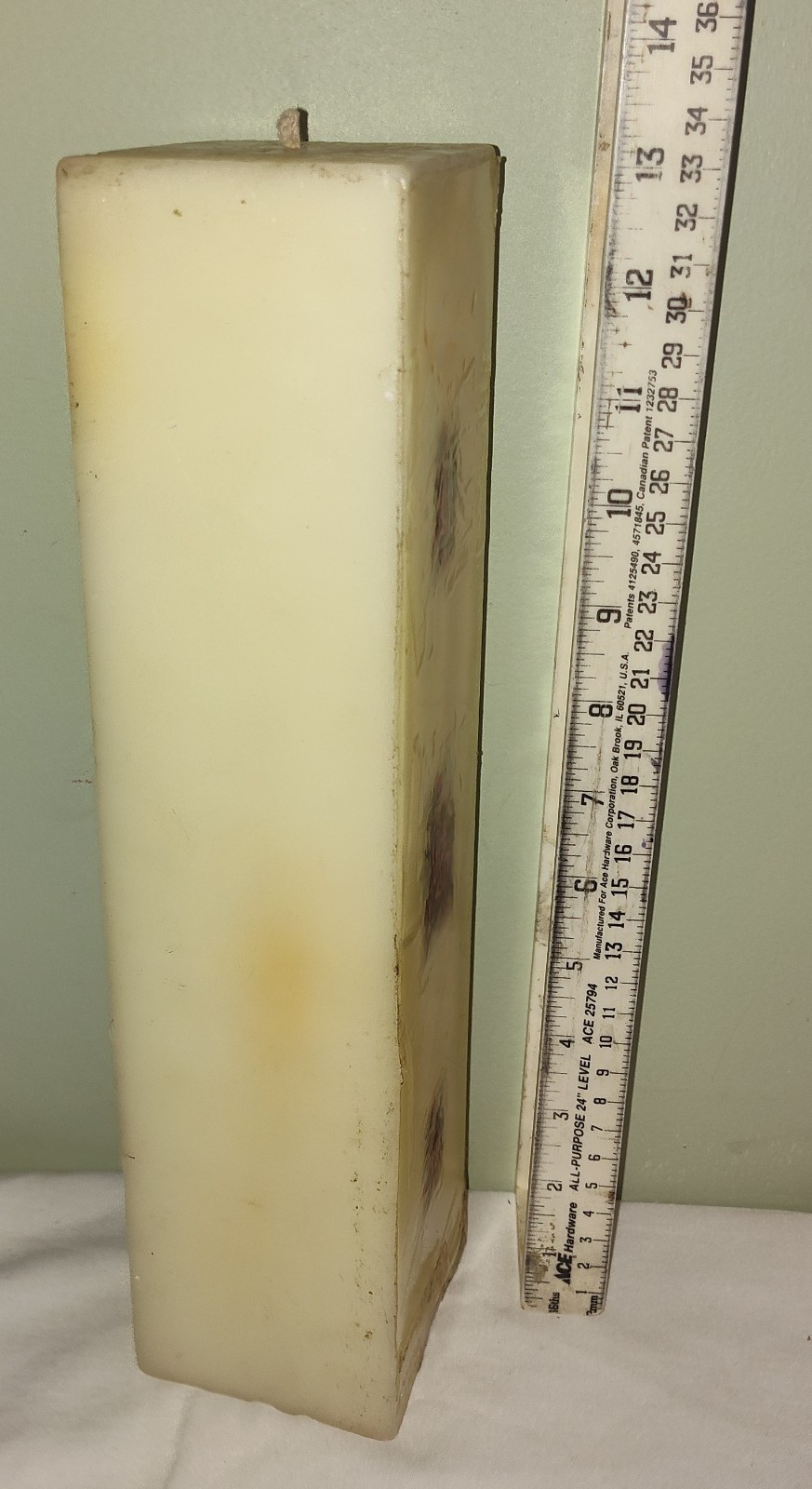 Vintage Tall Candle Square Pillar 13″ Unburned