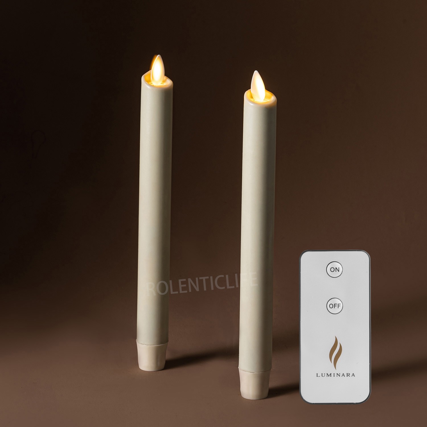 Luminara ivory Flameless Taper Candles Real Wax Moving Wick Timer 9.5″