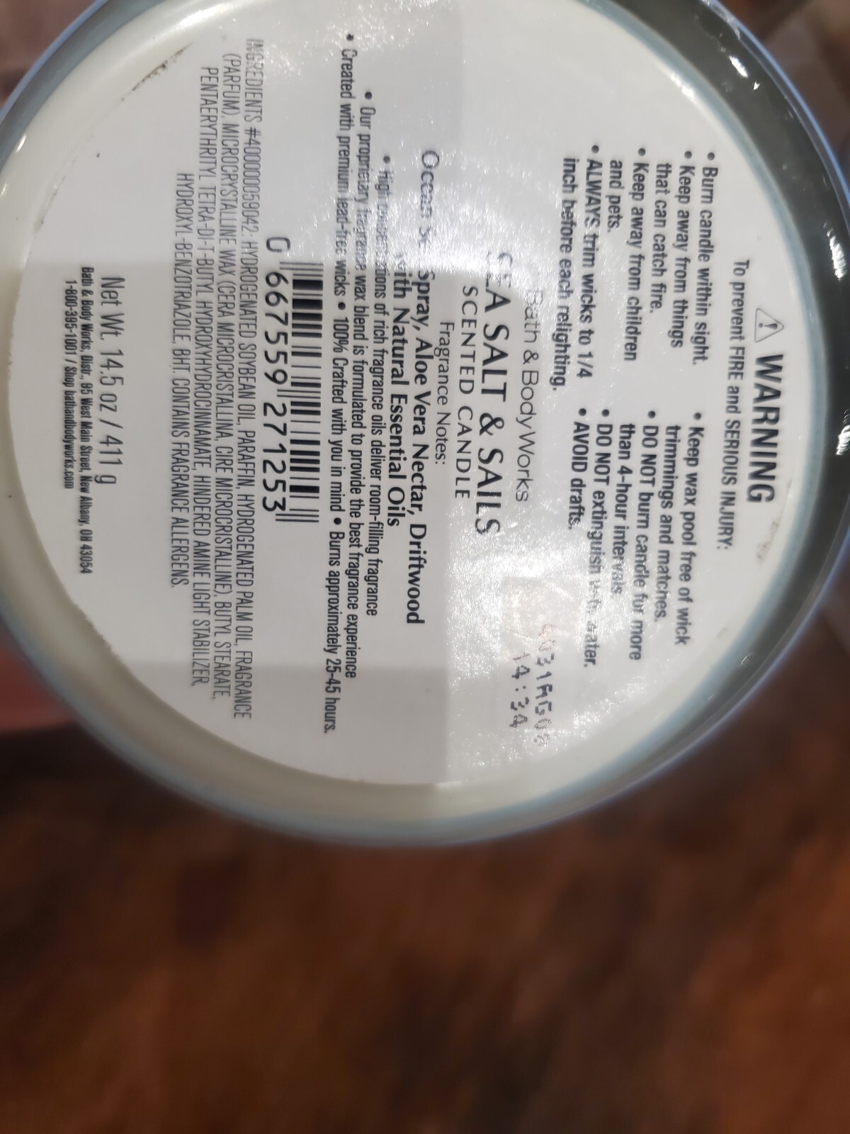 Bath and Body Works Sea Salt & Sails 3 Wick Candle Textured Lid Burns 25-45 Hrs