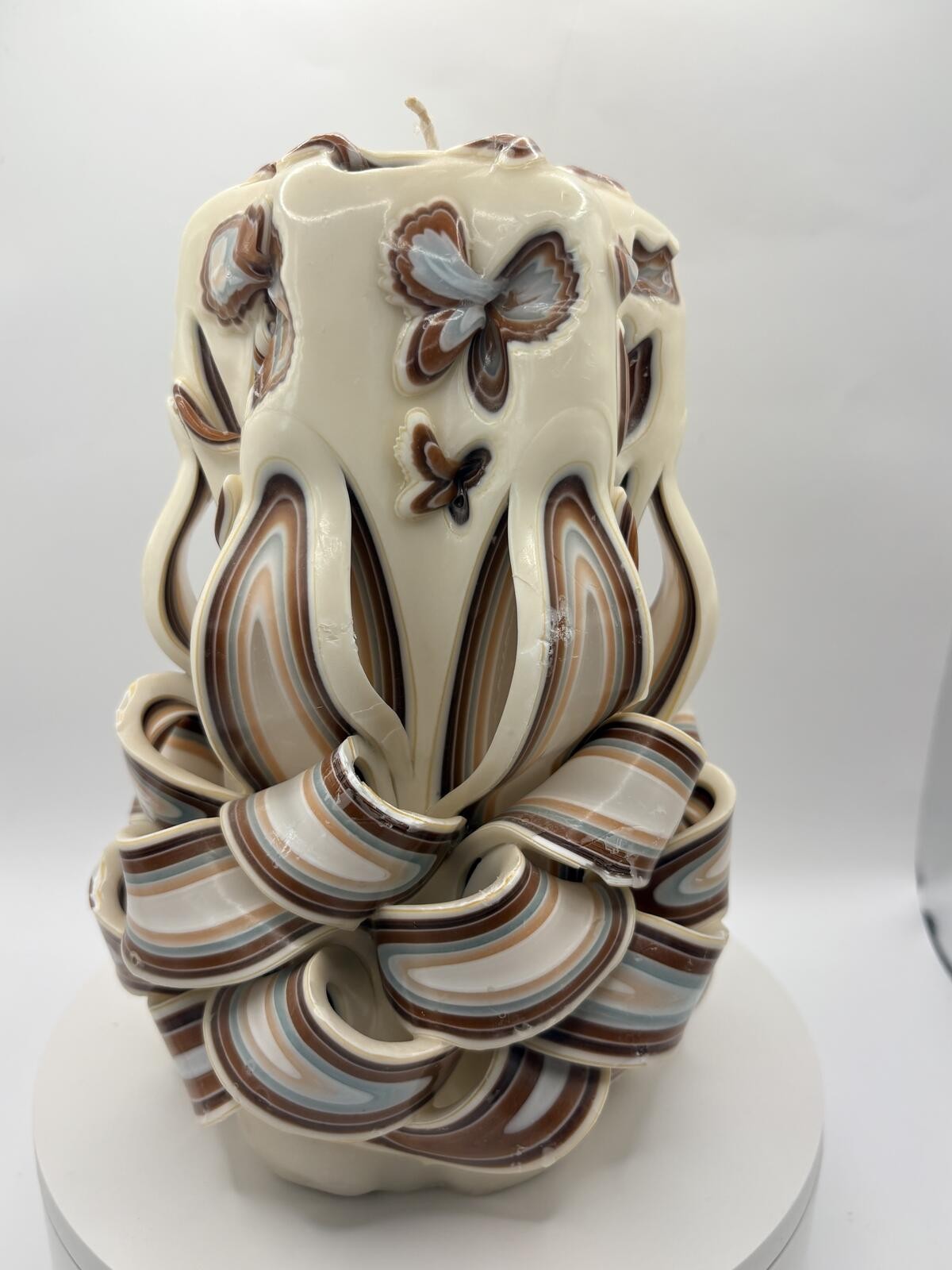 Hand Carved Layered Wax Candle Butterfly Floral Art Decor