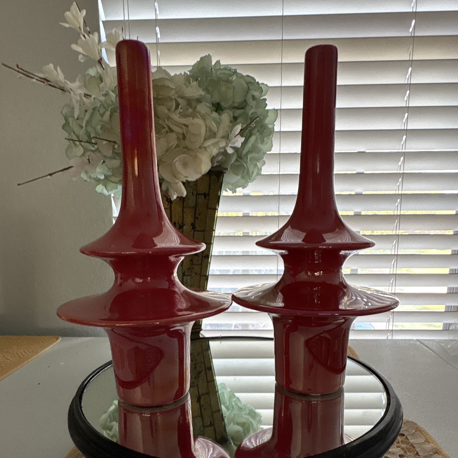 Global Views Red Ceramic Vase Set Glossy Decorative Freestanding, Portugal