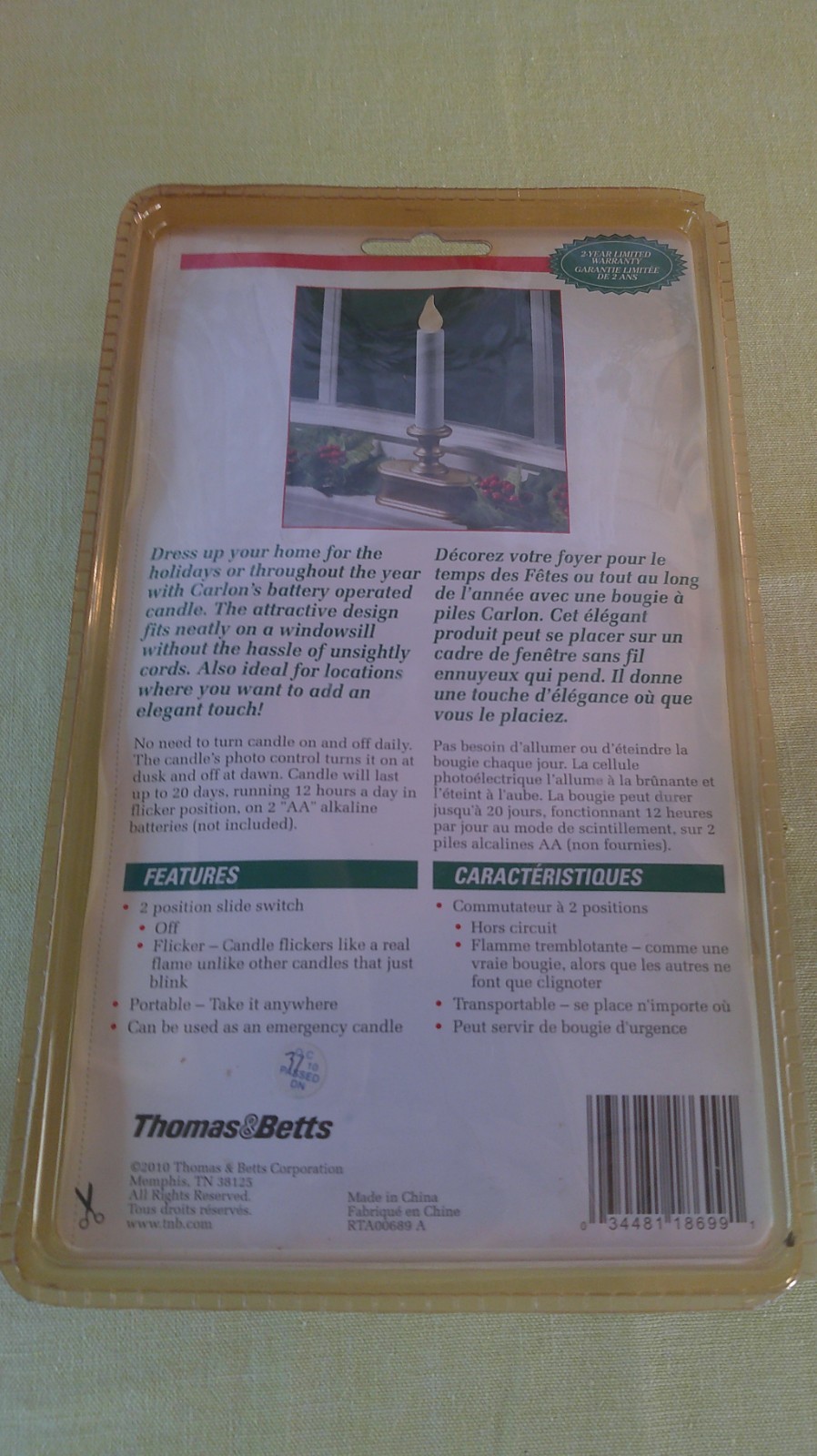 Thomas & Betts Window Candle Dusk to Dawn Flicker MIP 2010