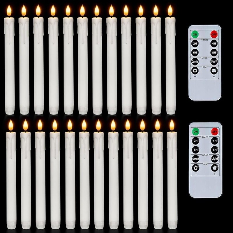 Flameless Taper Candles W/ Remote Timer Dimmer 3D Flame Battery Operated Decor