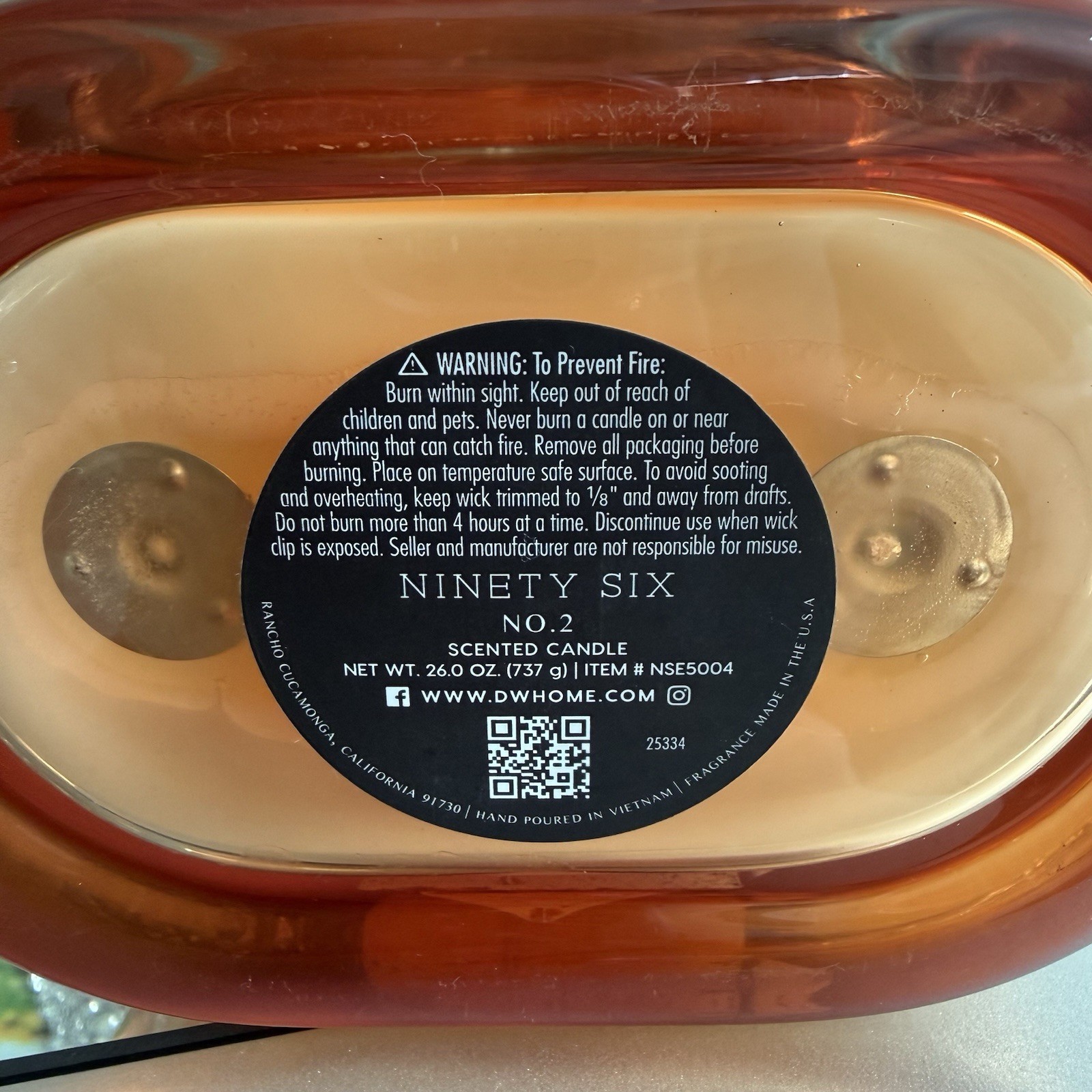 Ninety Six No 02 Candle 26 oz 3-Wick Large Premium Bergamot Rose Amber DW Home