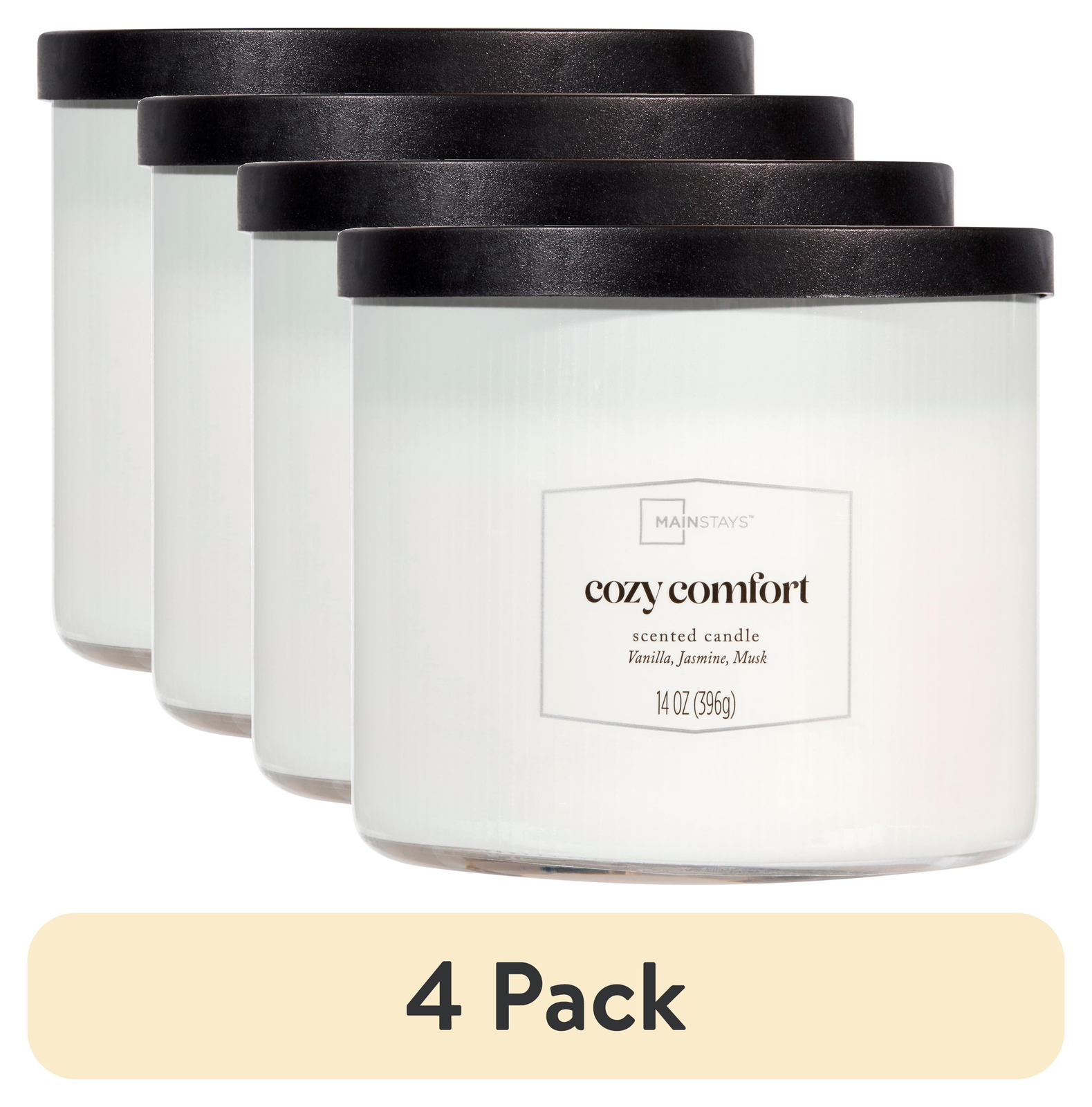 (4 pack) 3-Wick Textured Wrapped Cozy Comfort Scented Candle, 14 oz