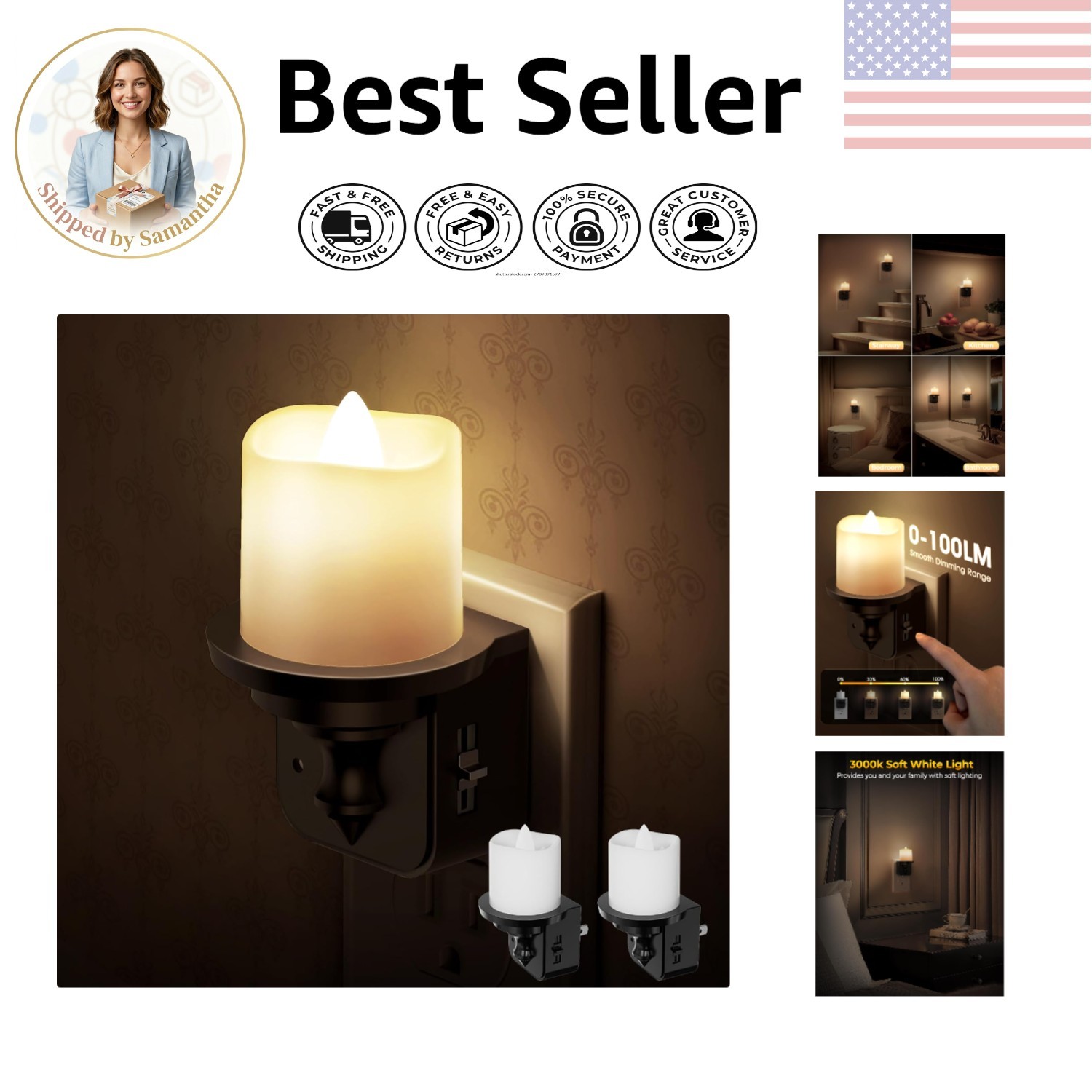 Soft White Dimmable Night Light 2 Pack – Touch Control & Energy Efficient Design