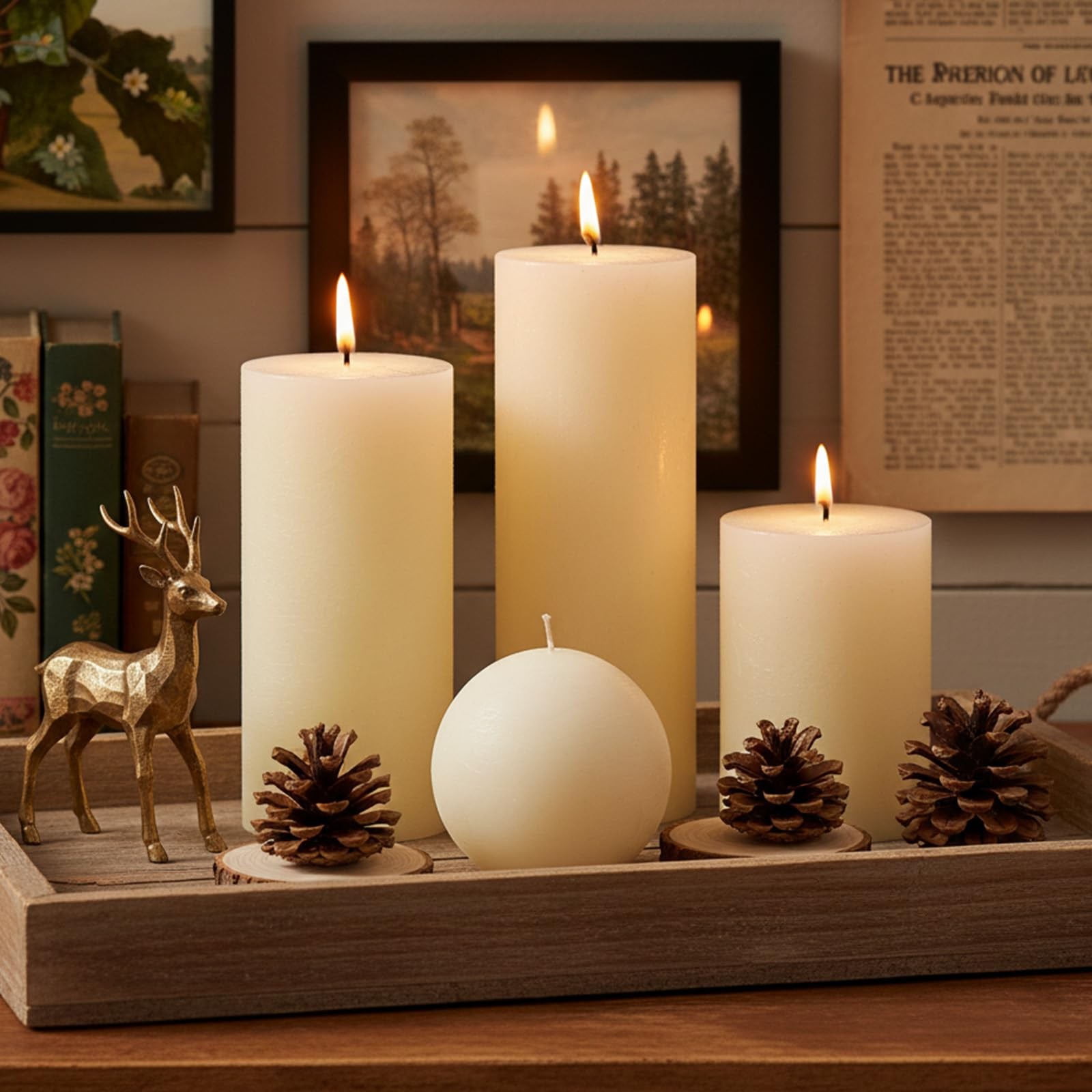 Rustic Ivory Pillar Candles Set – 4 Pcs Assorted Sizes Unscented Pillar Candl…