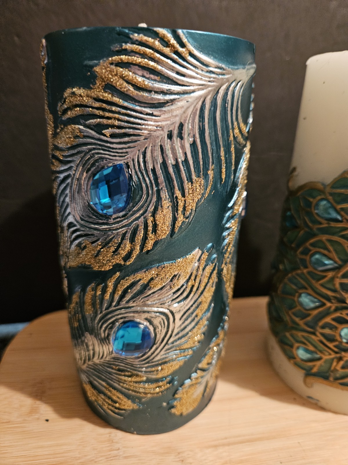 Pier 1 Imports Peacock Unscented Decorative Candles Set Of 3 Sparkles