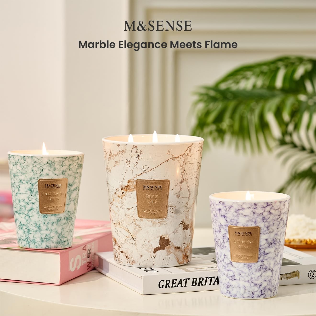MandSENSE Extra Large Candle 35oz 150H Santal Scented 3-Wick Highly Scented J…