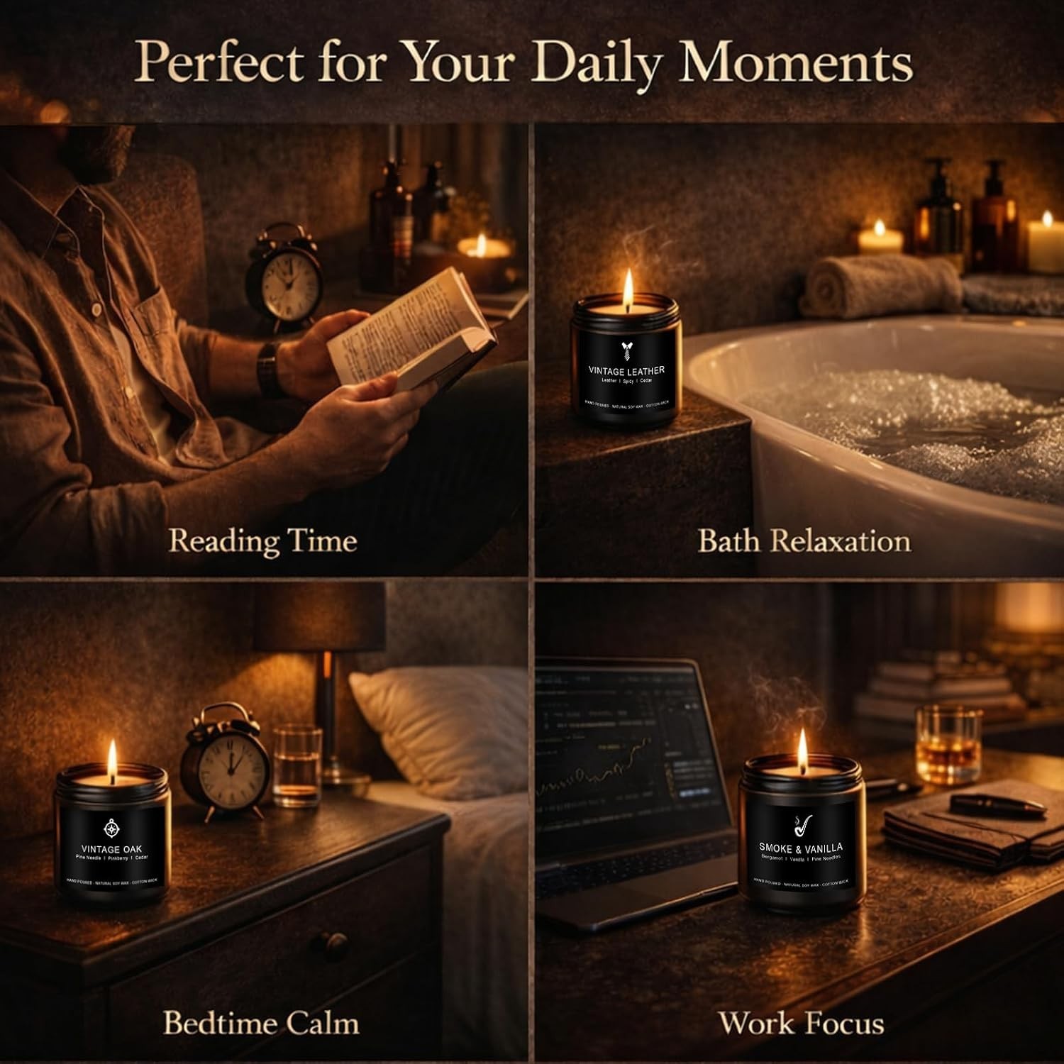 Candles for Men Gift Set, 4 Pack Masculine Scented Soy Candles for Men, Leath…