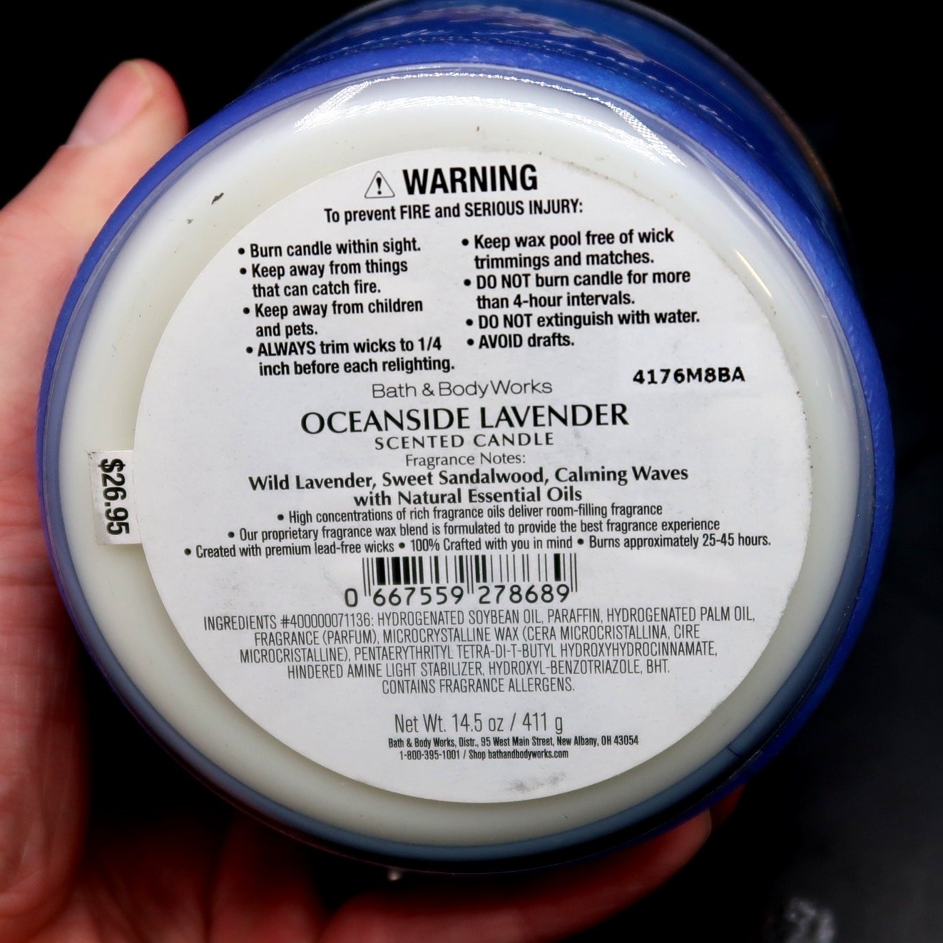Bath & Body Works Oceanside Lavender 3 Wick Jar Candle 14.5 OZ 25-45 Hrs