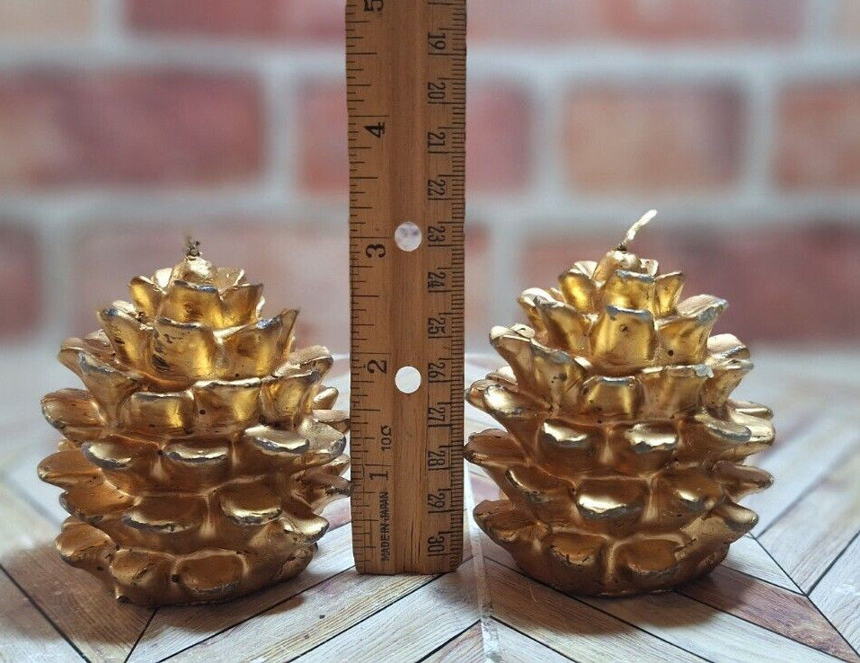 VTG. Two Pine Cone Shaped Candles Unscented ( 3in Tall x 2 1/2in Dia ) Unique