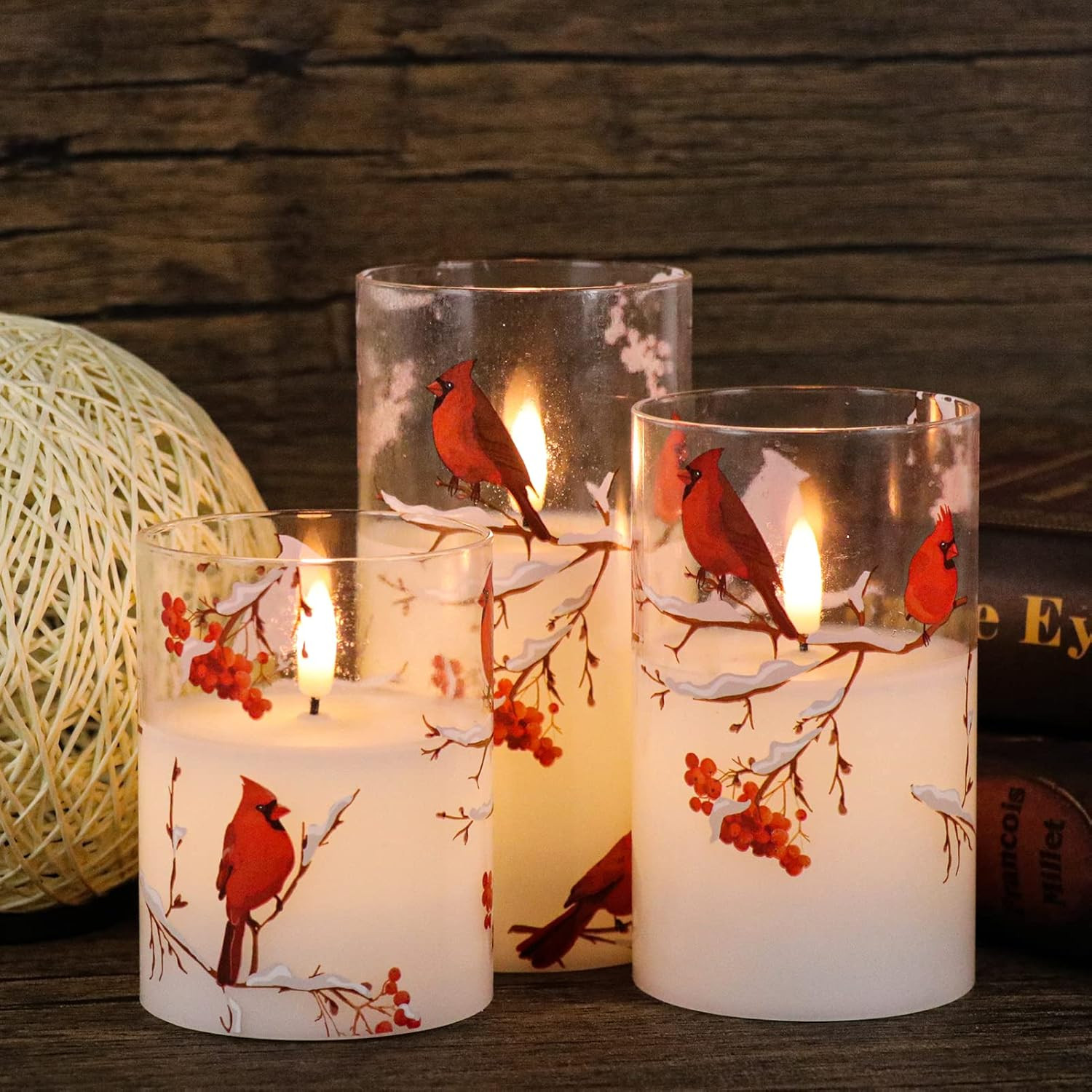 GenSwin Red Bird Glass Flameless Candles with Remote Timers, Battery Operated