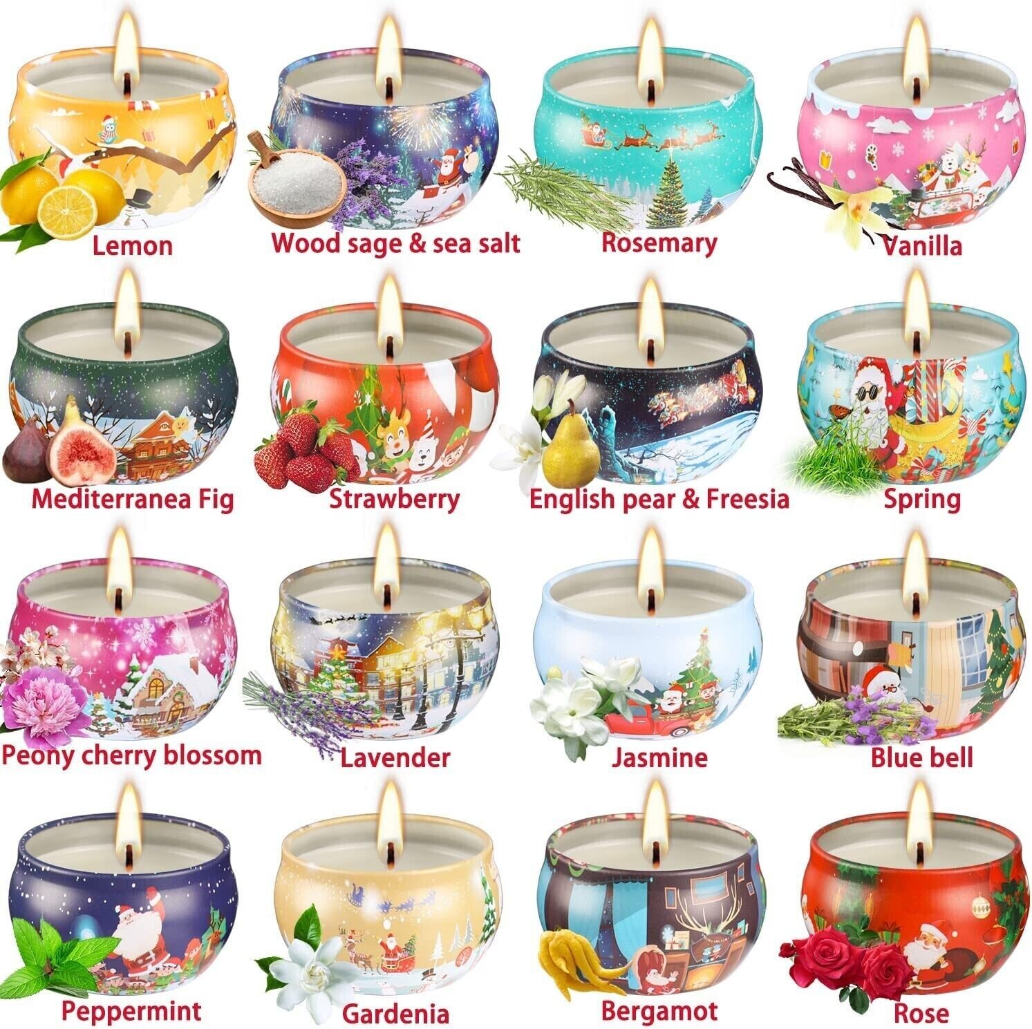 16 Pack Christmas Scented Candles Gift Sets, Natural Soy Wax 2.5 Oz Unit